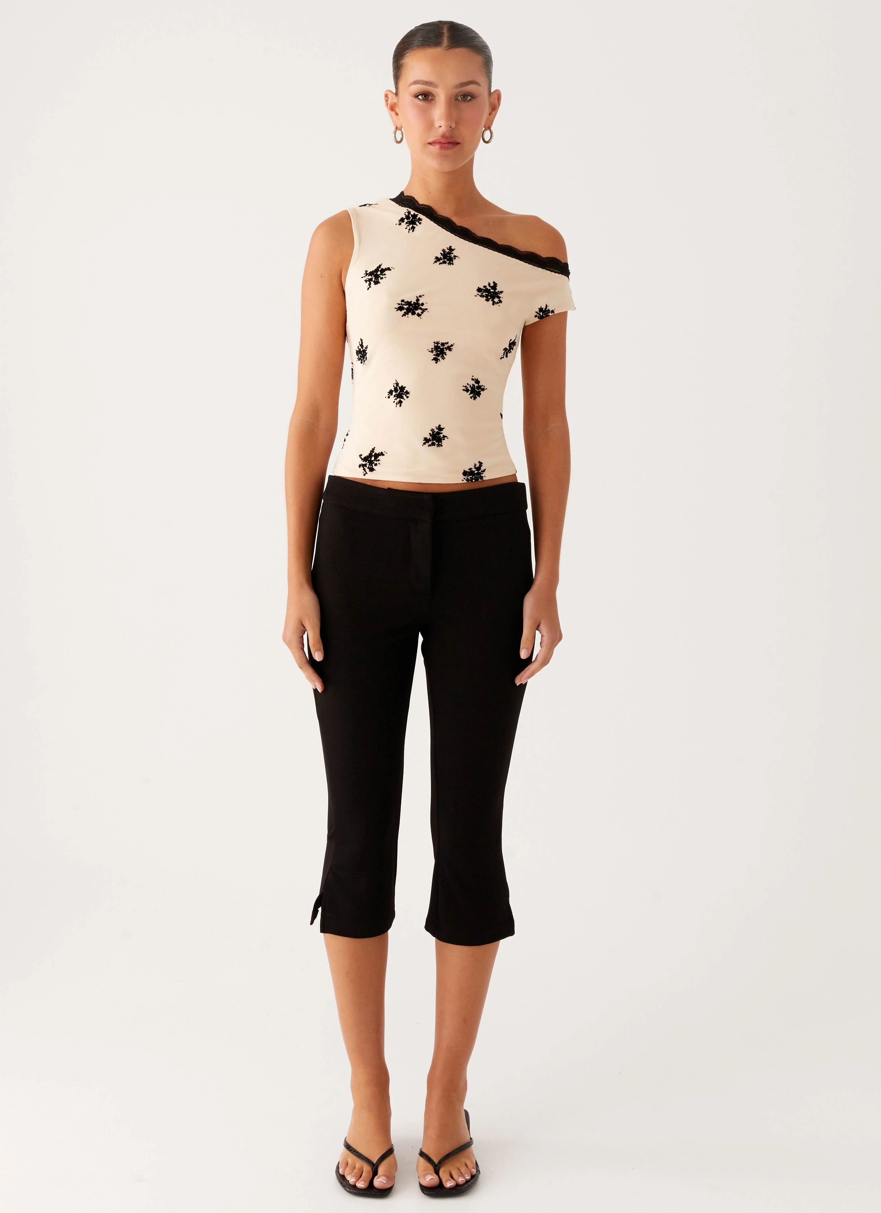 Blind Faith Flock One Shoulder Top - Cream - Image 2