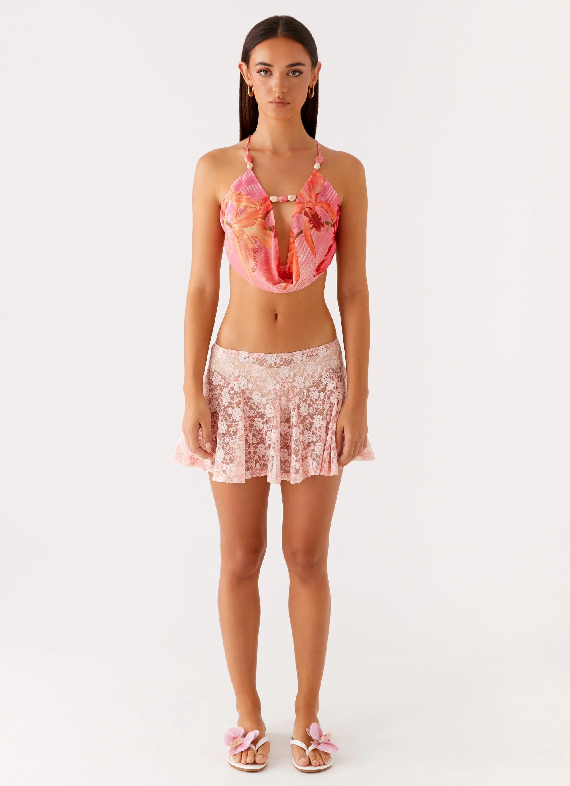 Bobbi Cowl Neck Top - Tropical Pink Print - Image 2