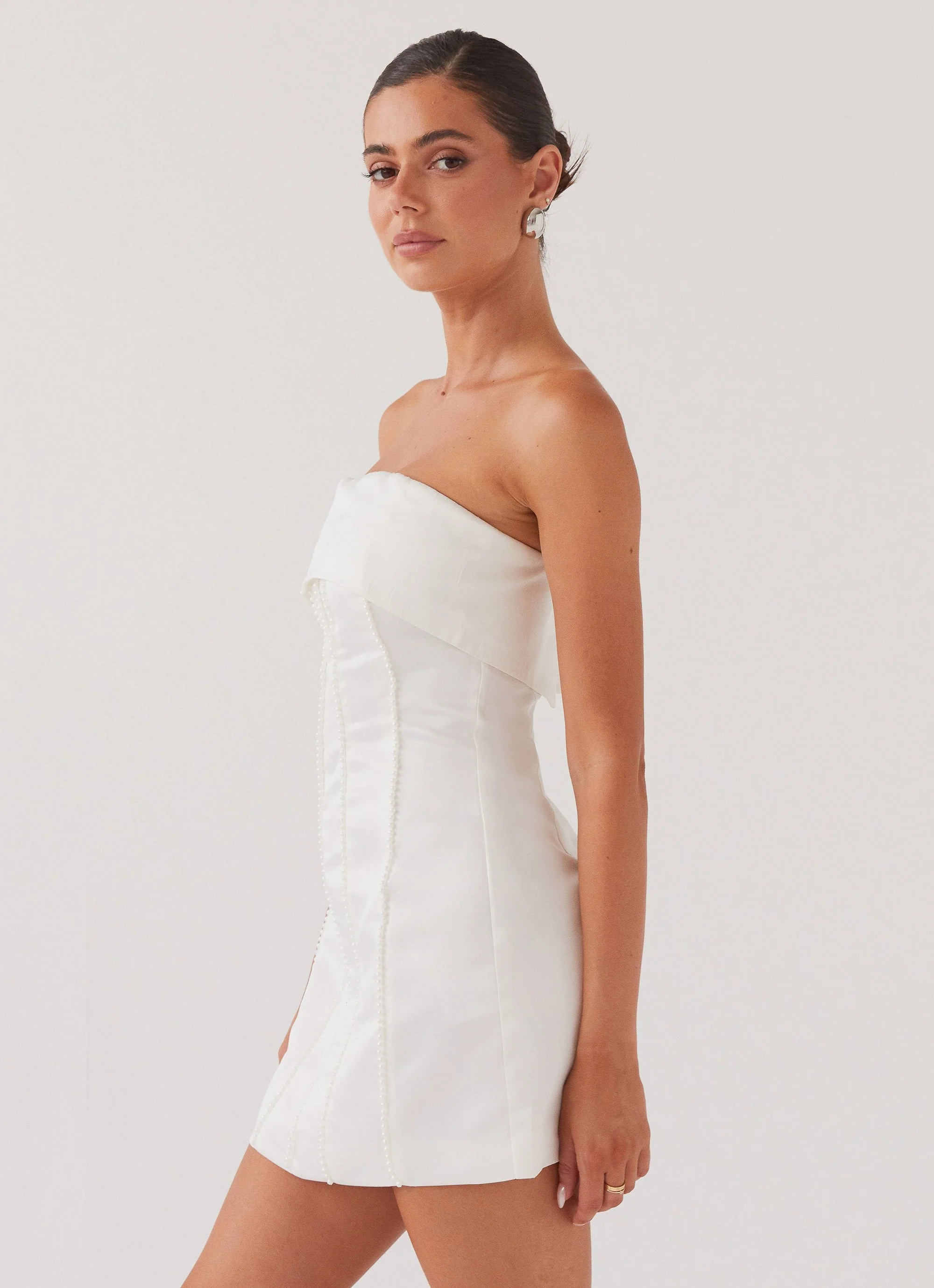 Bombshell Tube Mini Dress - White Pearl - Image 4