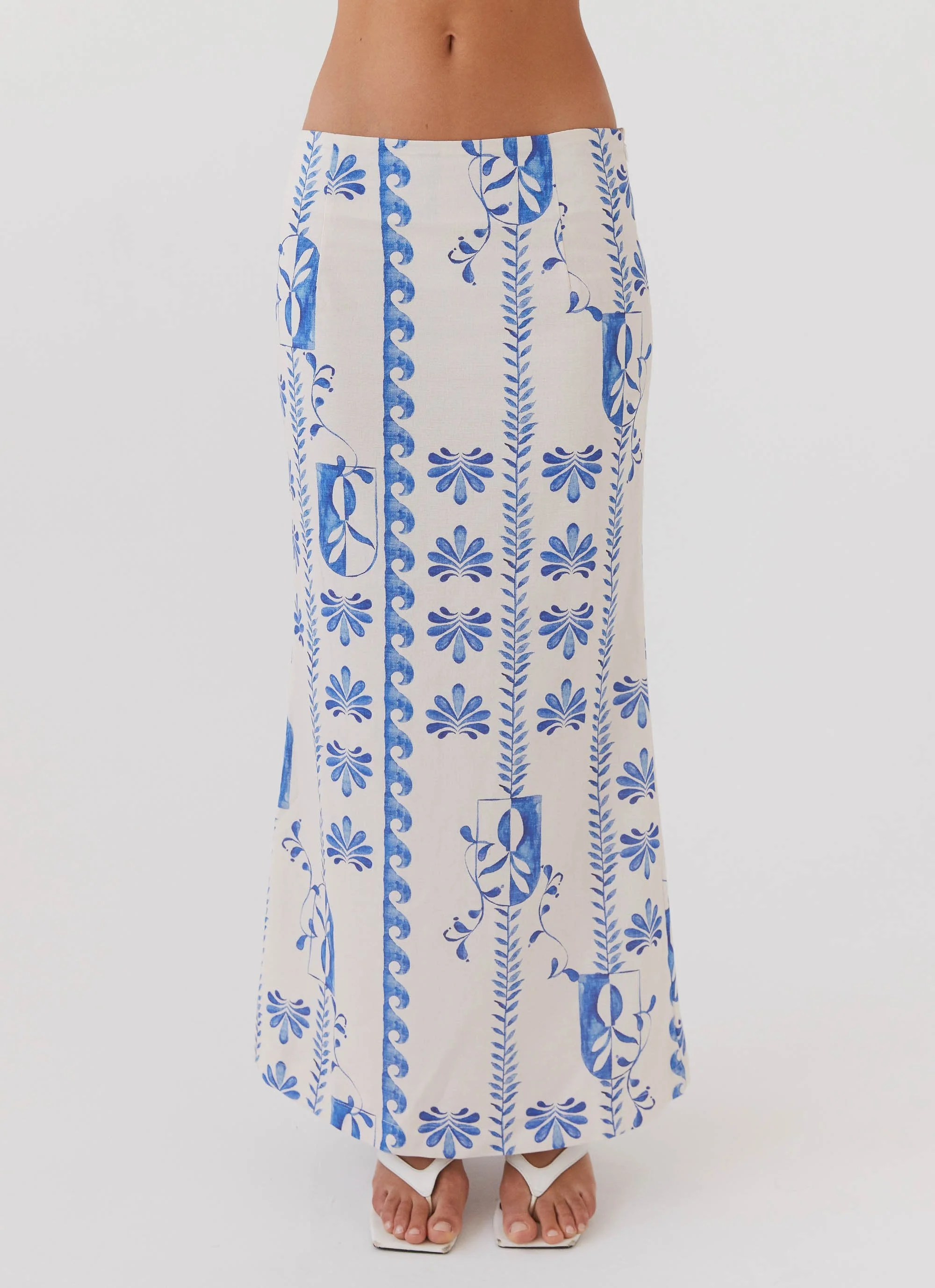 Born For Bordeaux Linen Midi Skirt - Floral Wave - Image 5