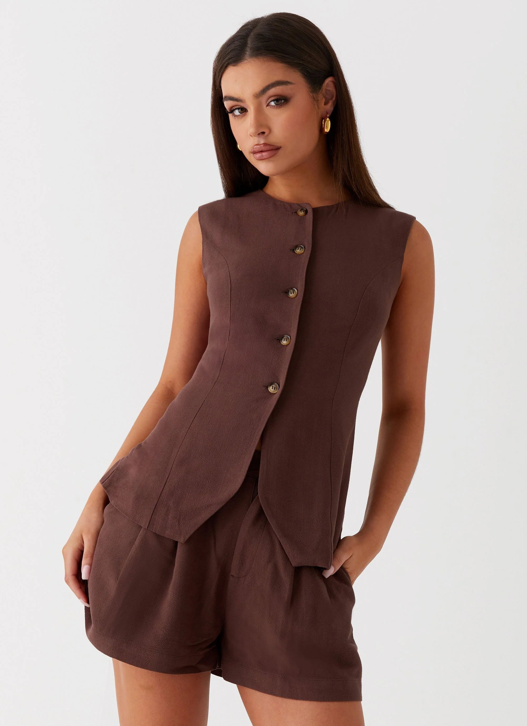 Born For Bordeaux Linen Vest - Brown - Image 5