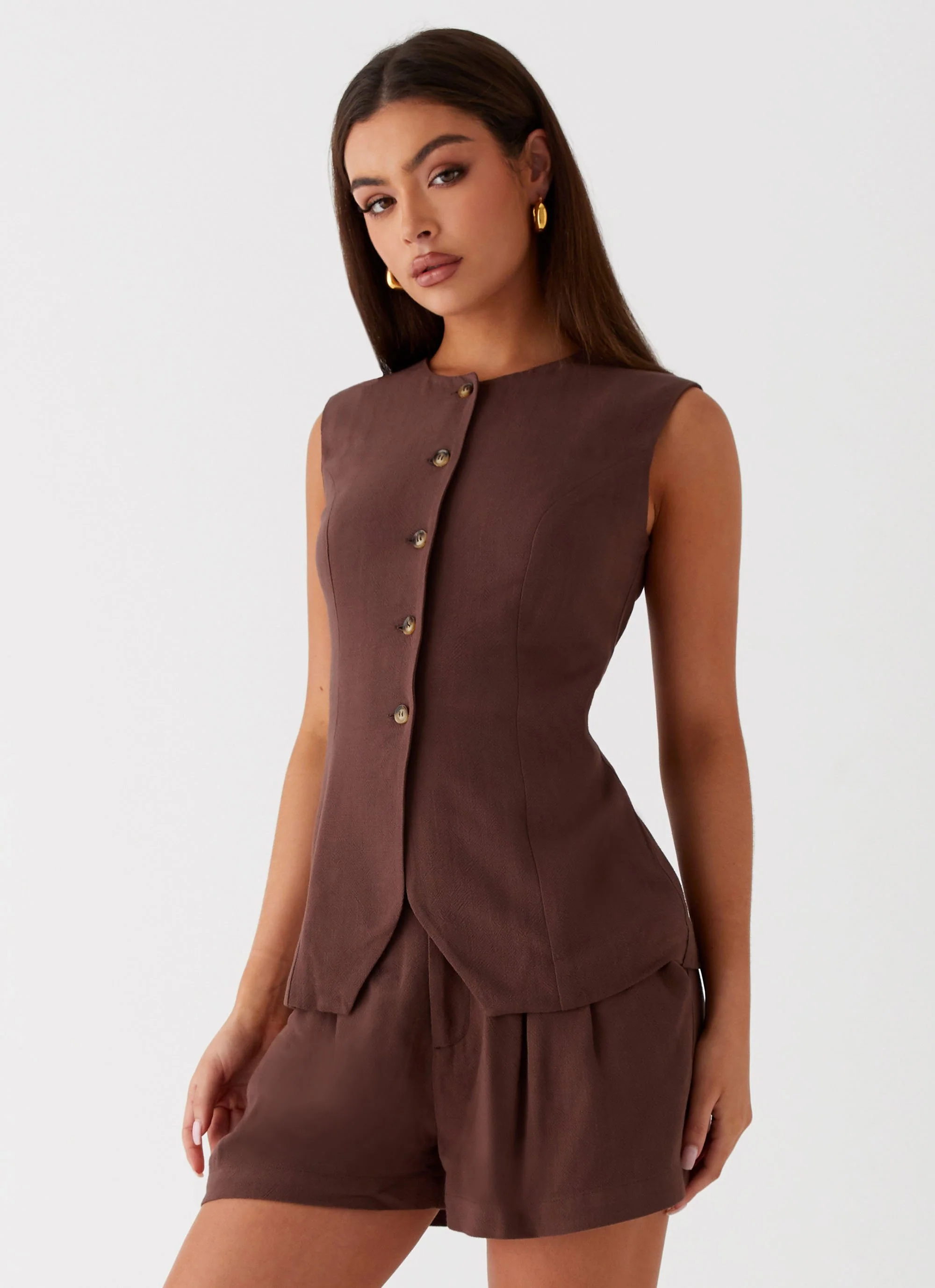 Born For Bordeaux Linen Vest - Brown - Image 6