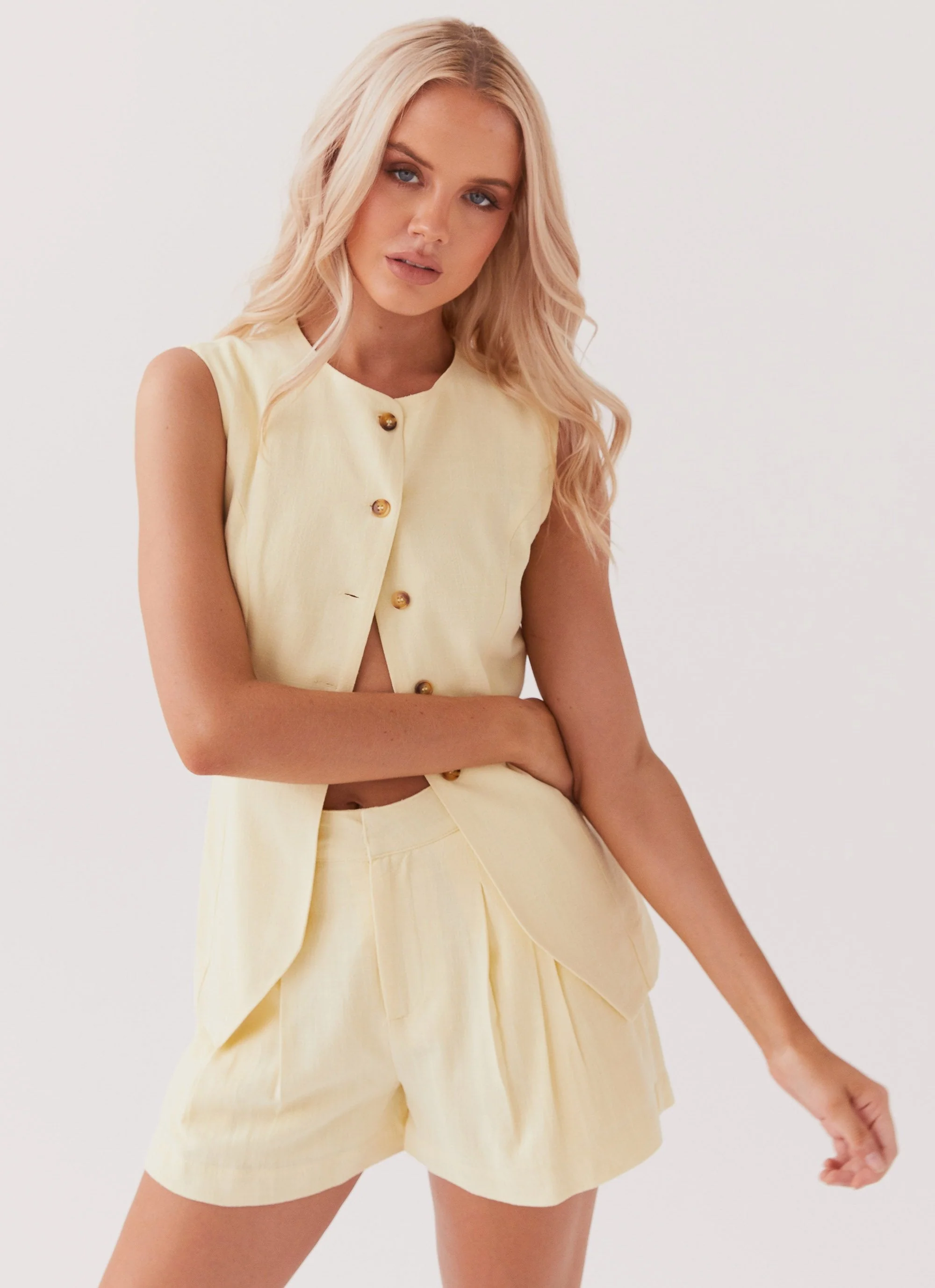 Born For Bordeaux Linen Vest - Lemon - Image 2
