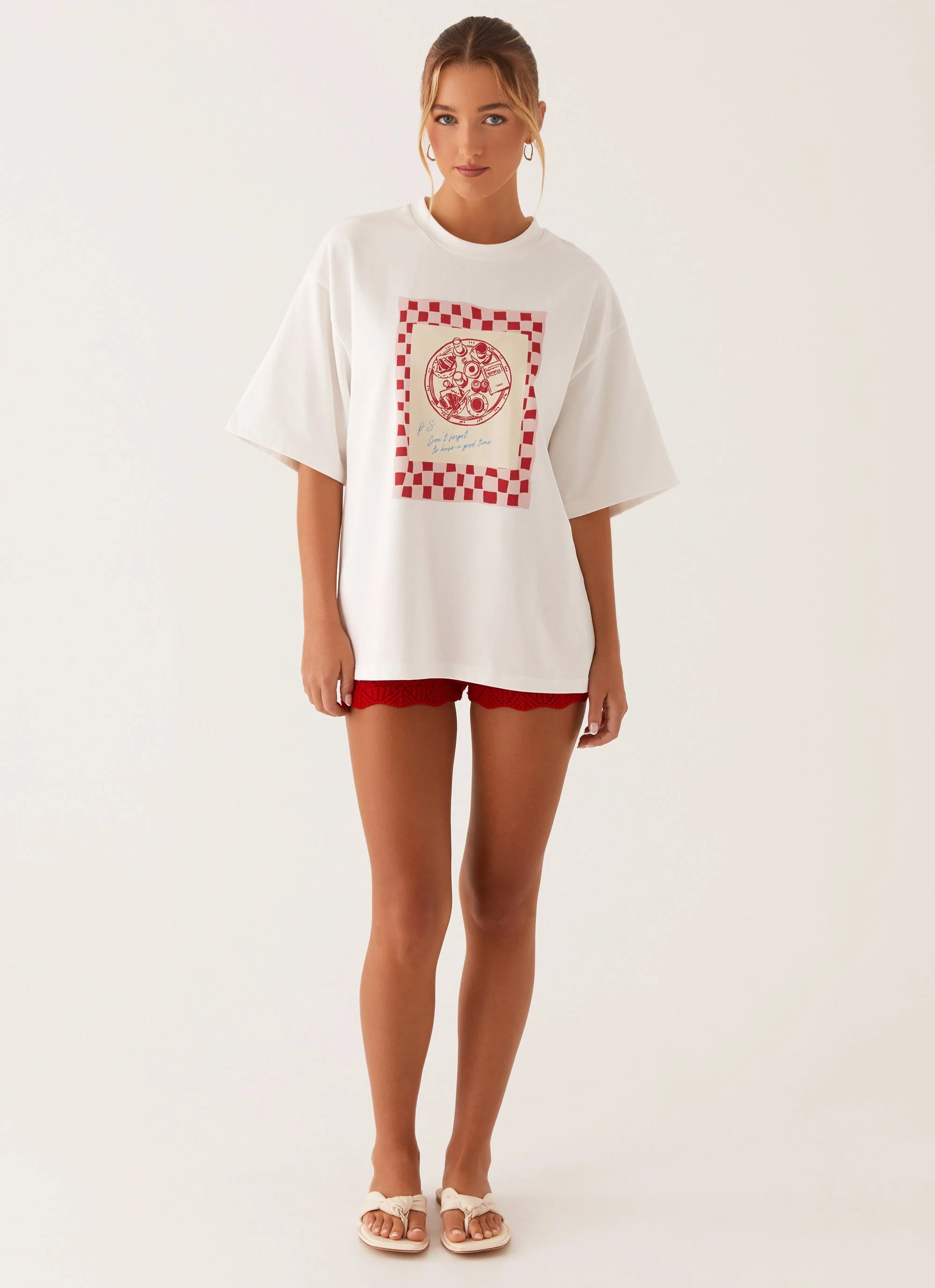 Born To Have Fun Oversized Graphic Tee - Red - Image 2