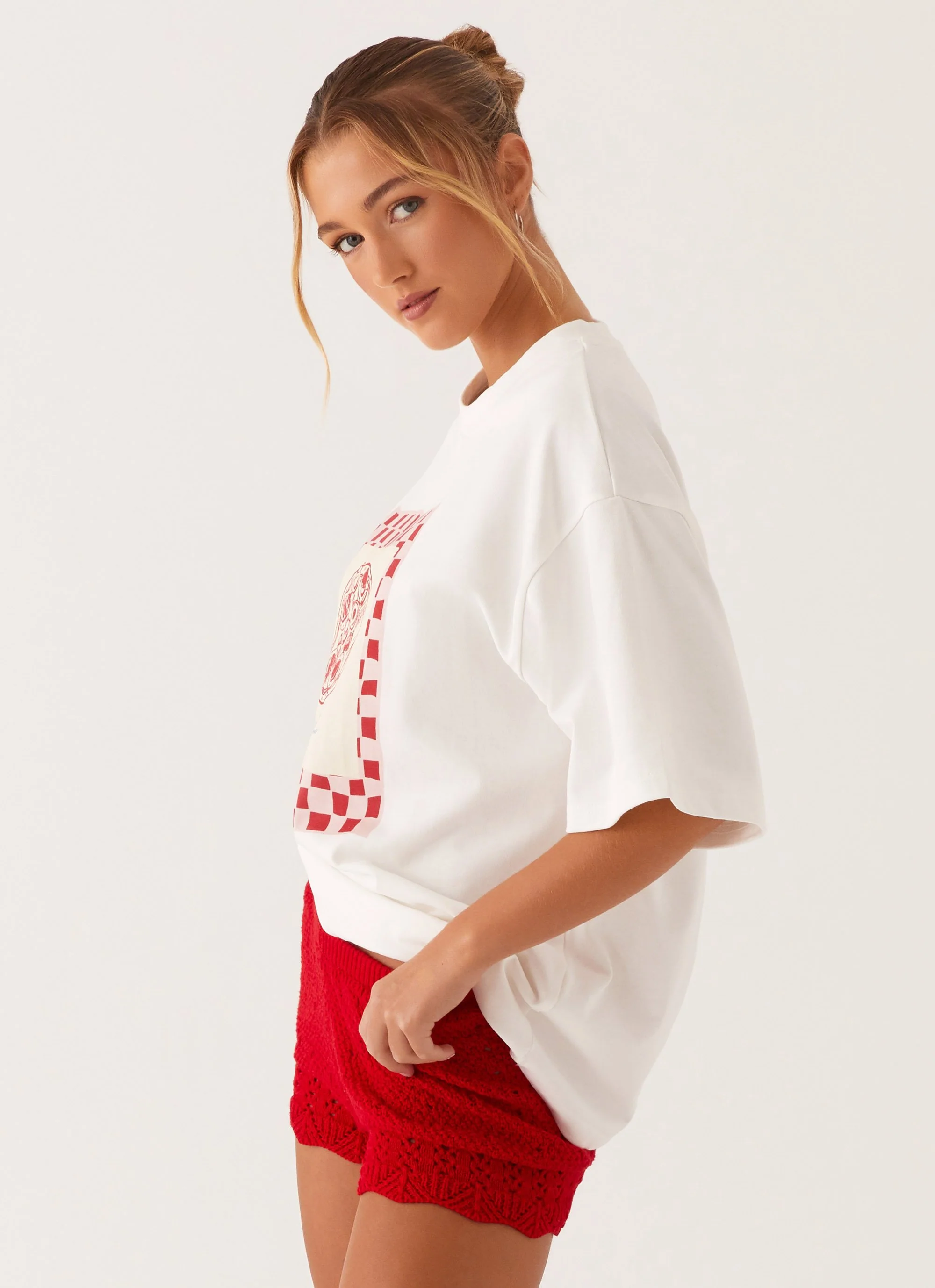 Born To Have Fun Oversized Graphic Tee - Red - Image 3