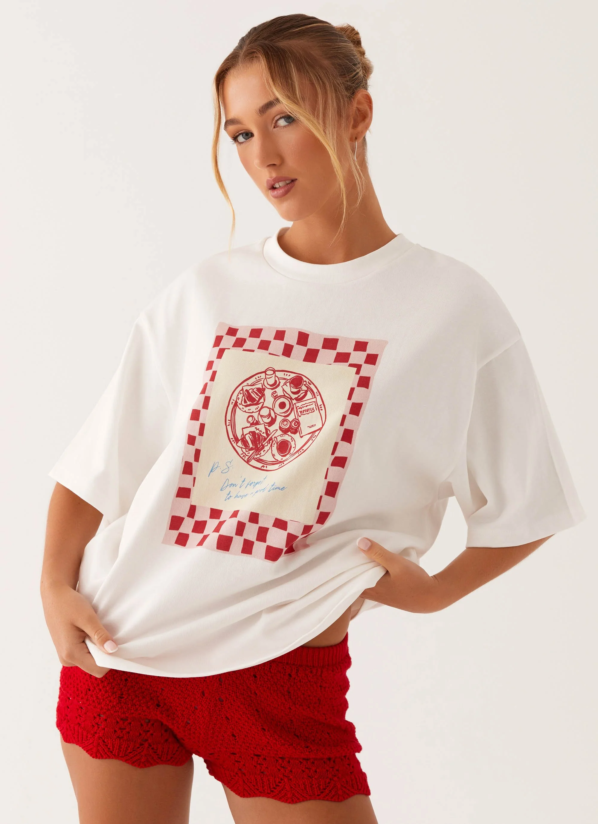 Born To Have Fun Oversized Graphic Tee - Red - Image 5