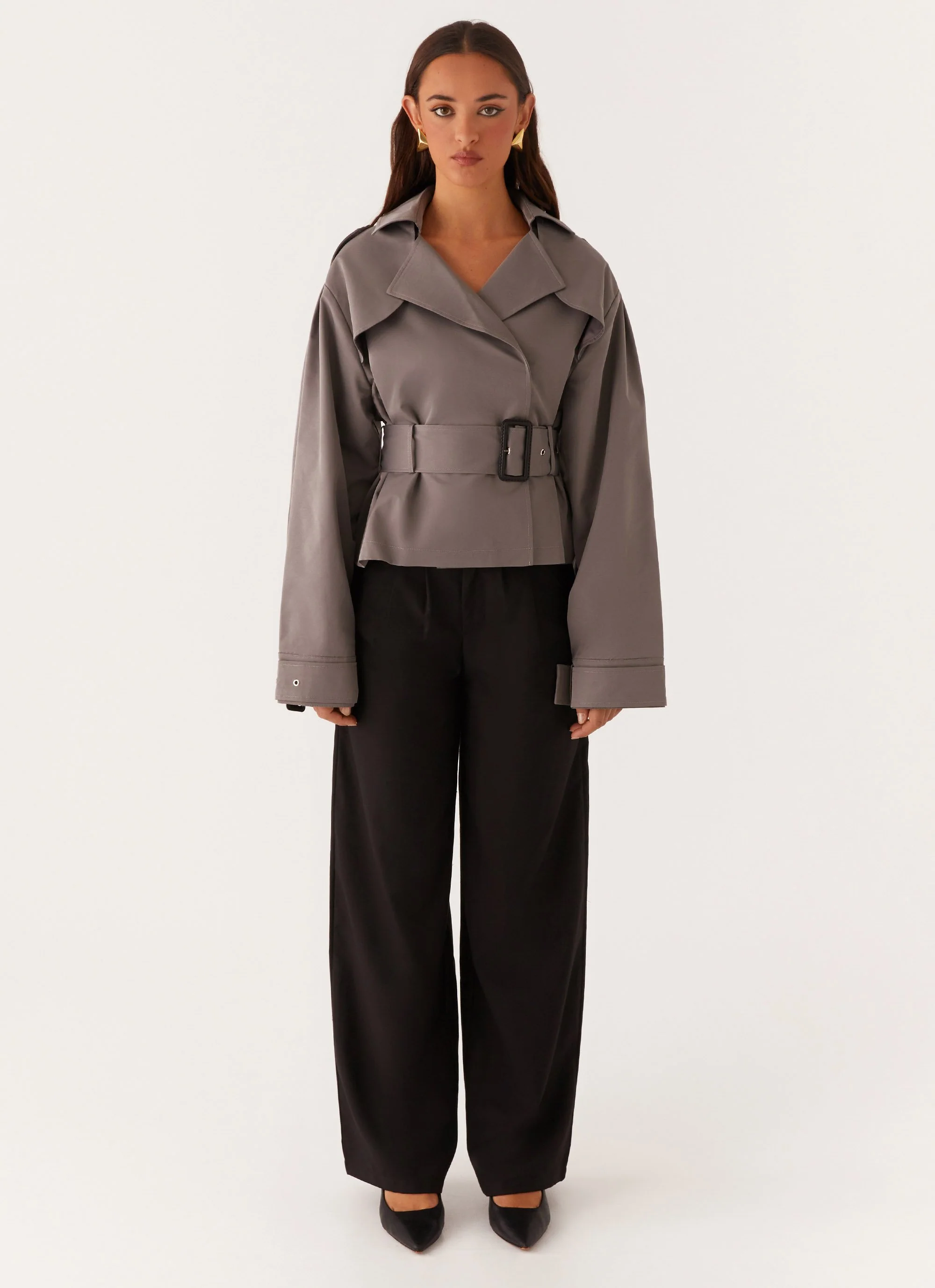 Boston Cropped Trench Coat - Charcoal - Image 5