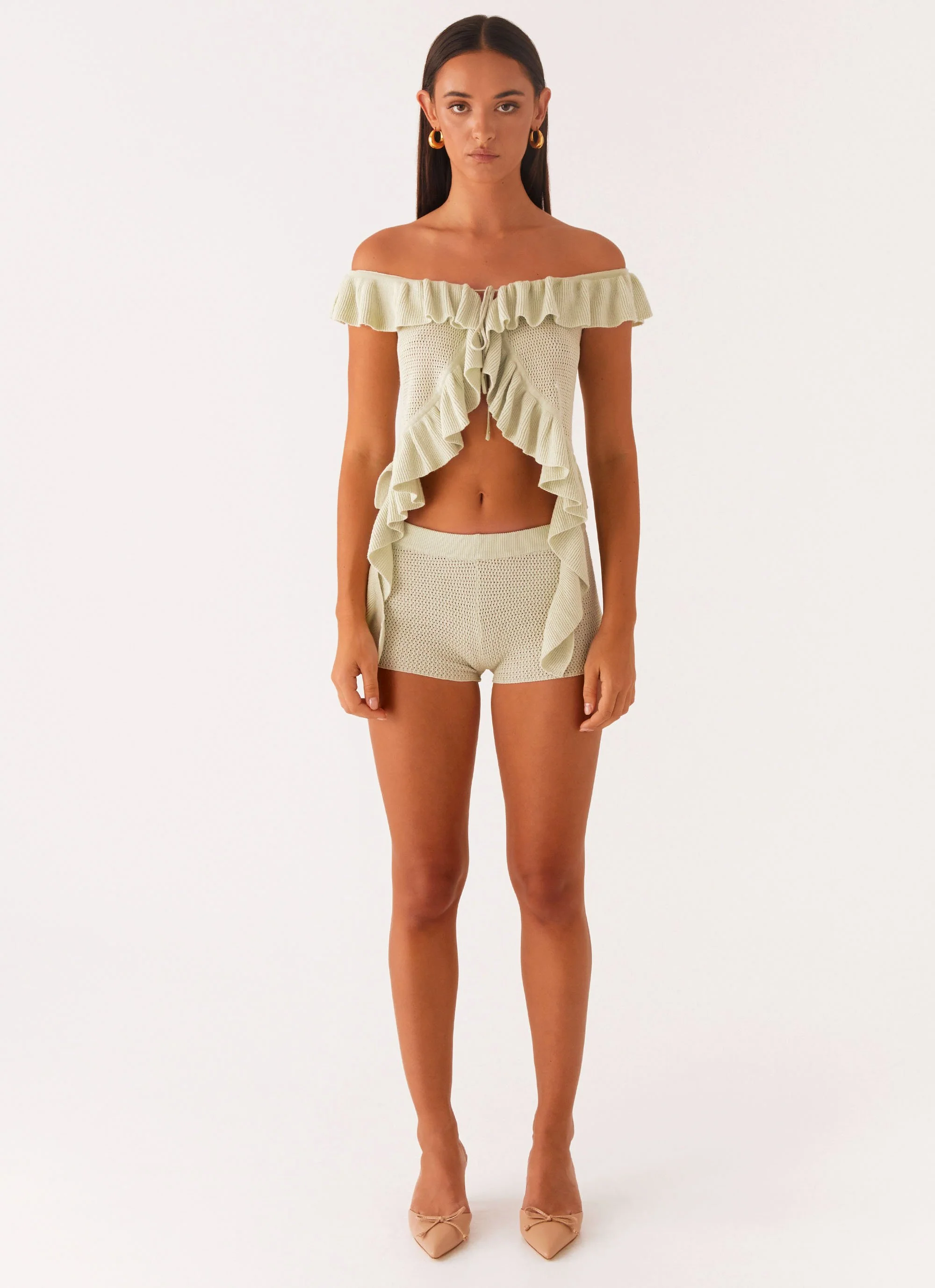 Bowen Off Shoulder Knit Top - Mint - Image 3