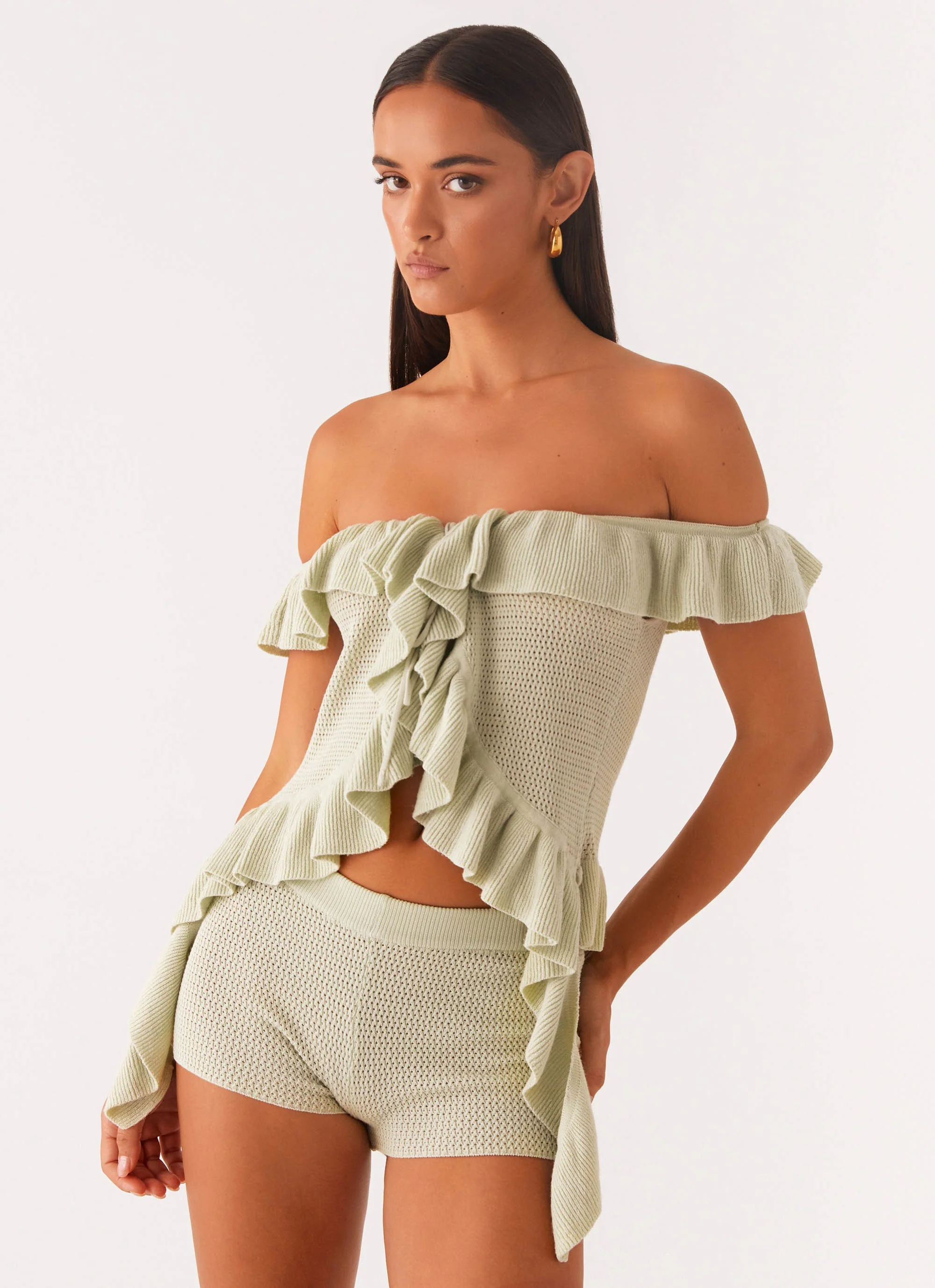 Bowen Off Shoulder Knit Top - Mint - Image 6