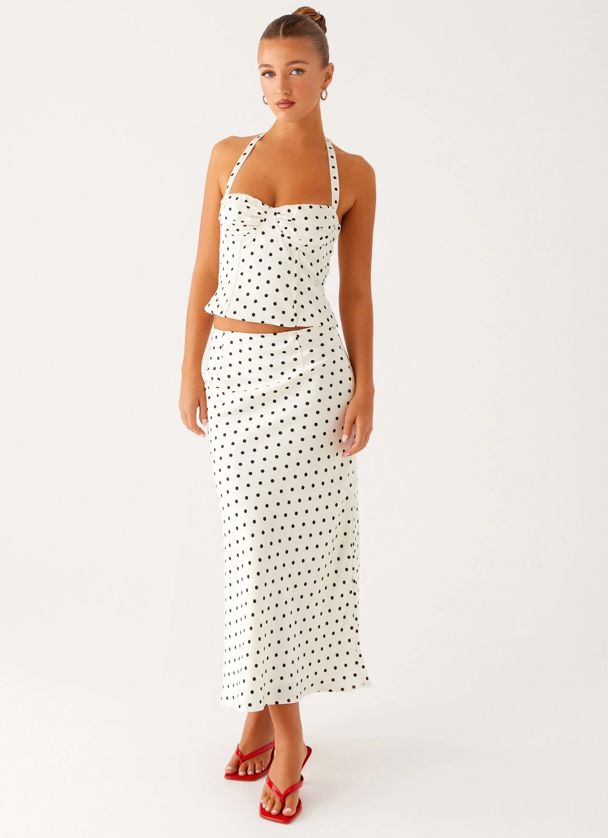 Breanne Midi Skirt - White Polka Dot - Image 2