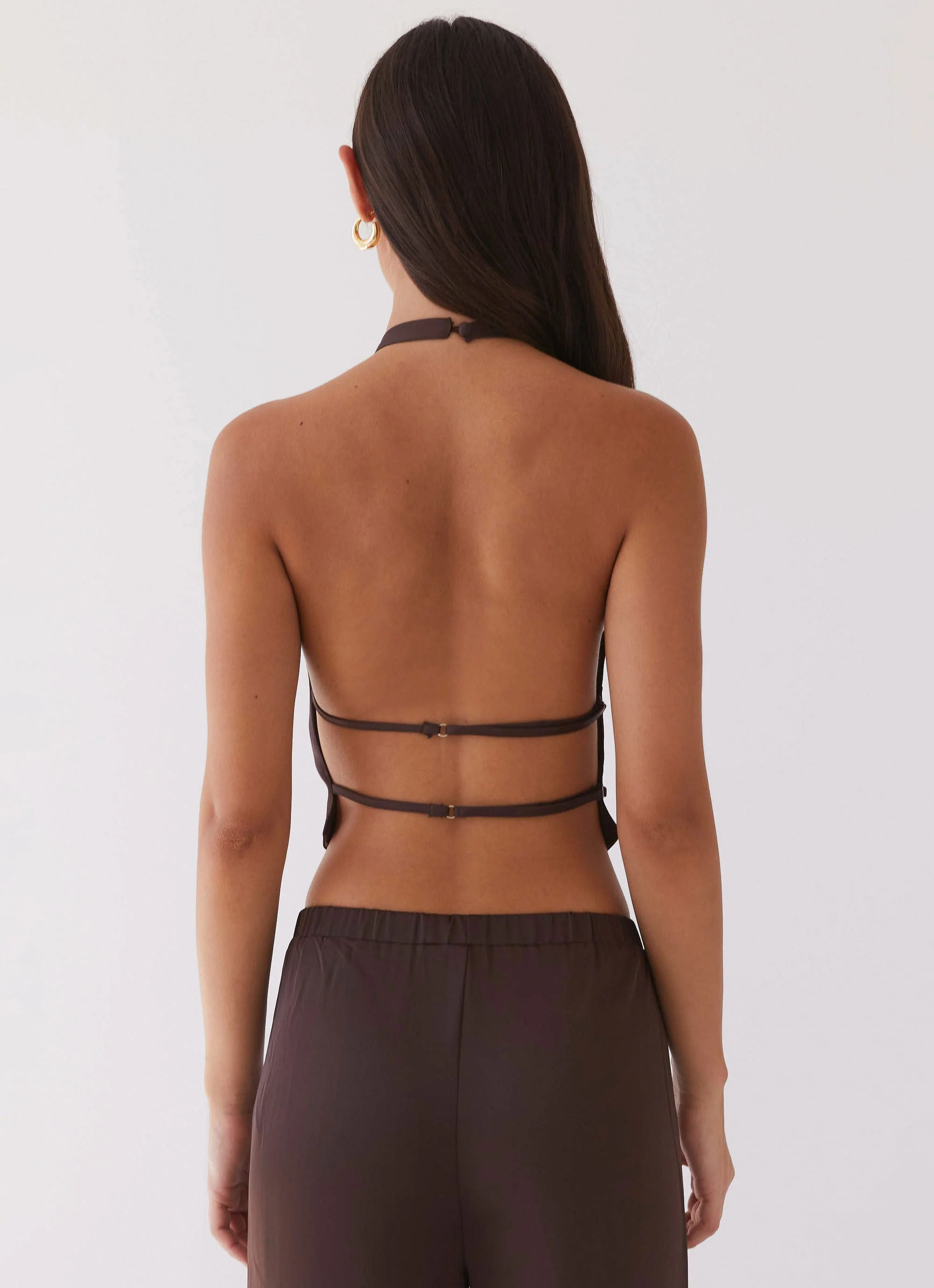 Bree Satin Halterneck Top - Brown - Image 2