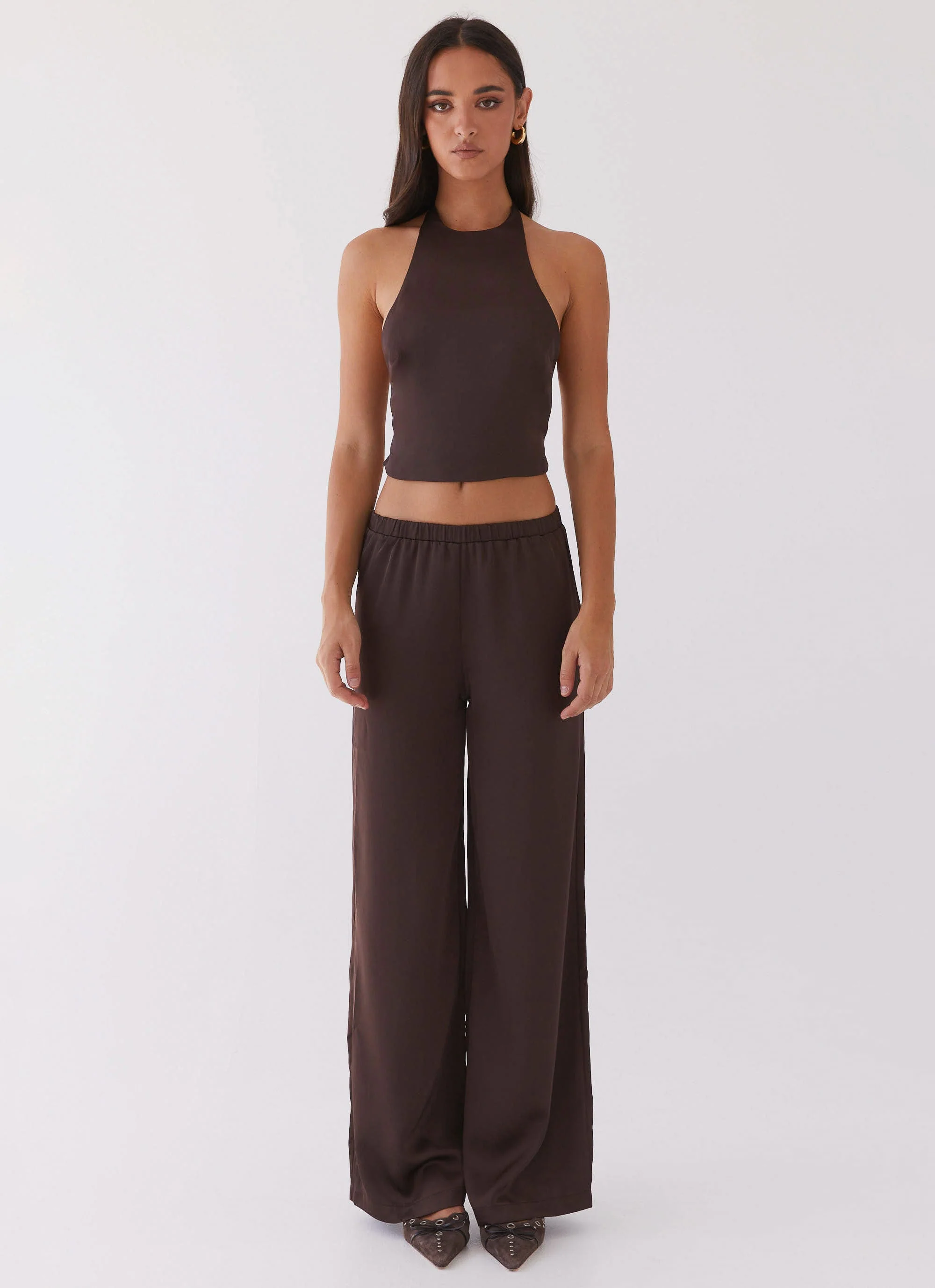 Bree Satin Halterneck Top - Brown - Image 3