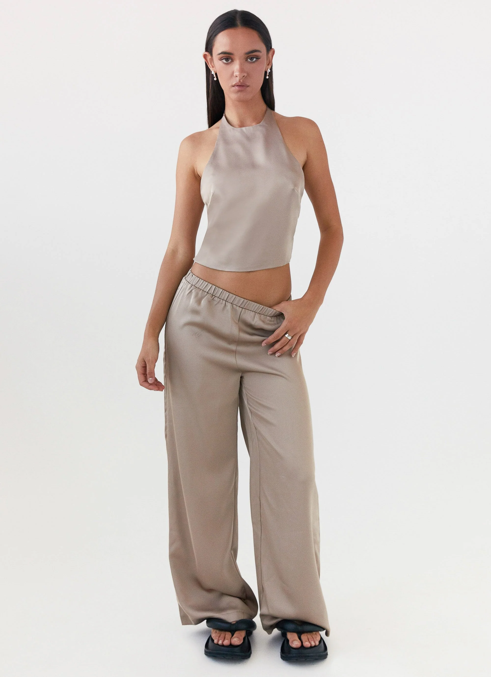 Bree Satin Halterneck Top - Mushroom - Image 2