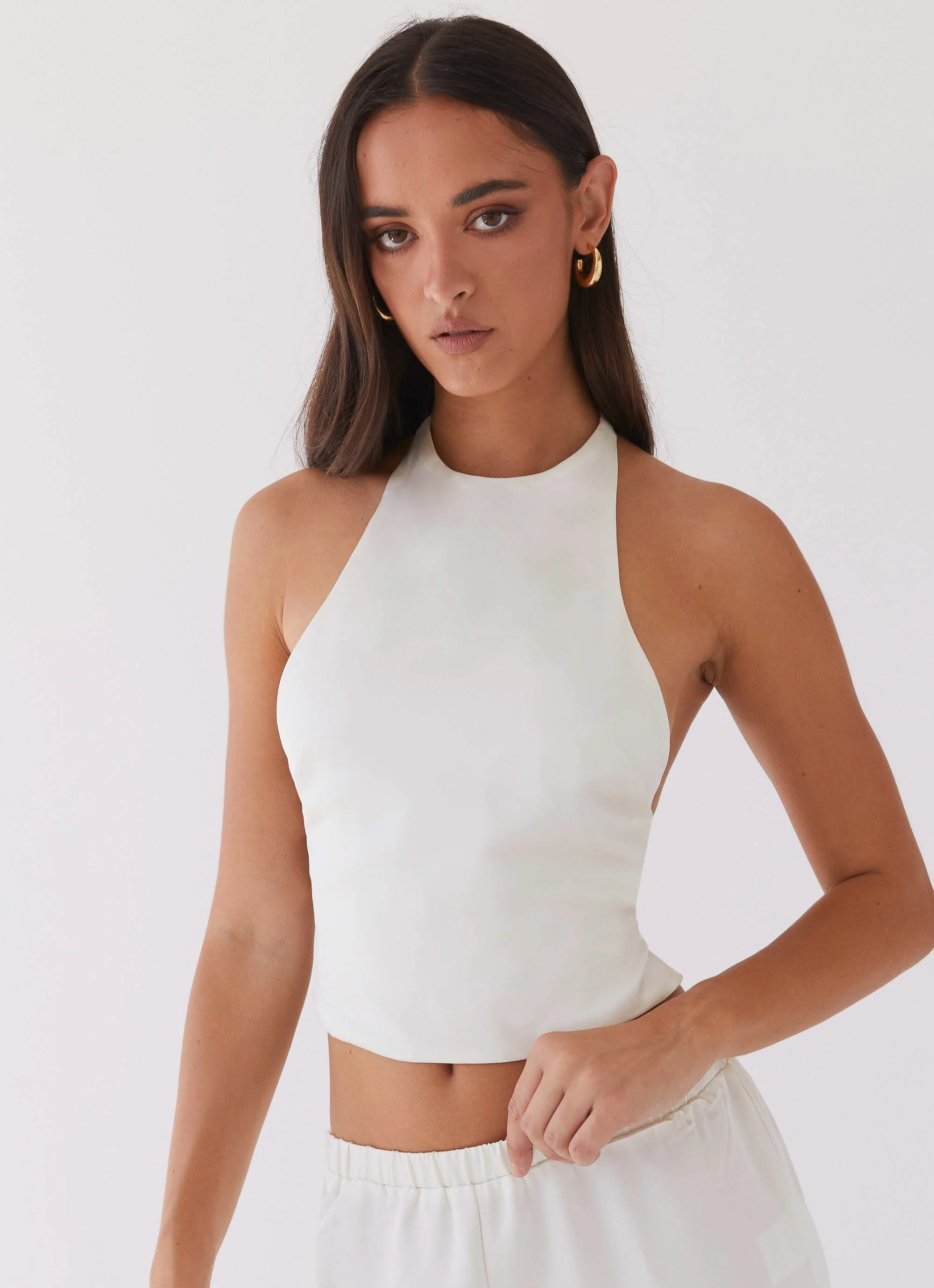 Bree Satin Halterneck Top - Pearl - Image 3