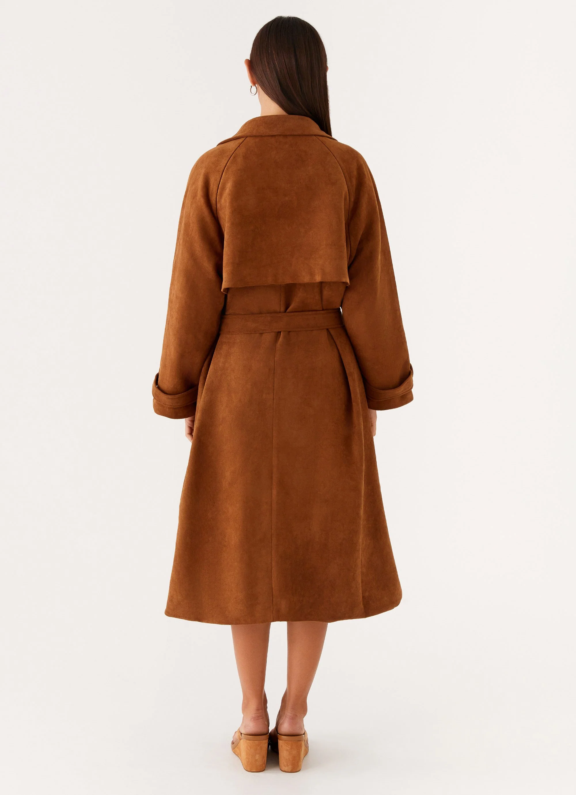Bridie Faux Suede Trench Coat - Brown - Image 4