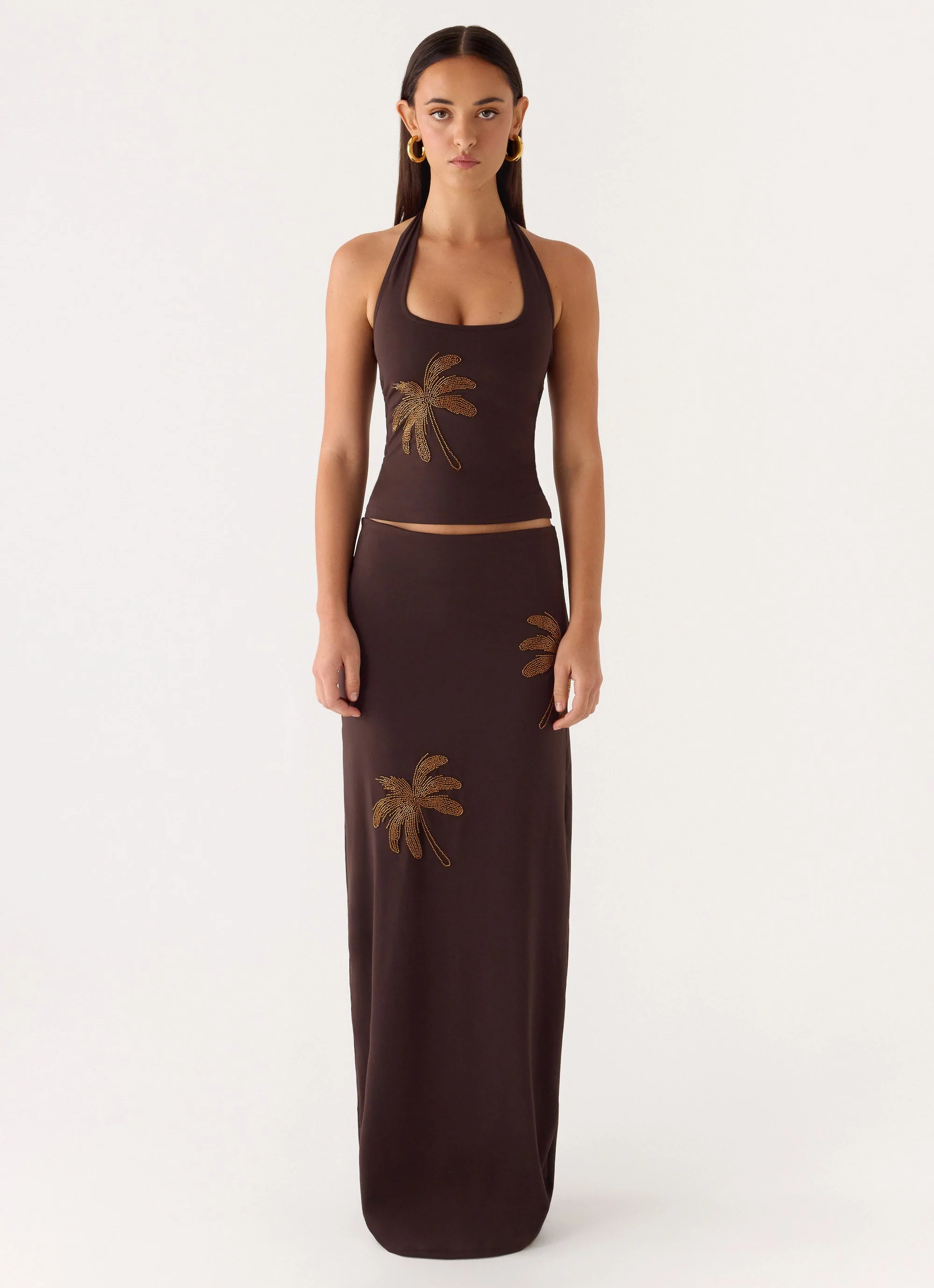 Brienne Beaded Halter Top - Chocolate - Image 2