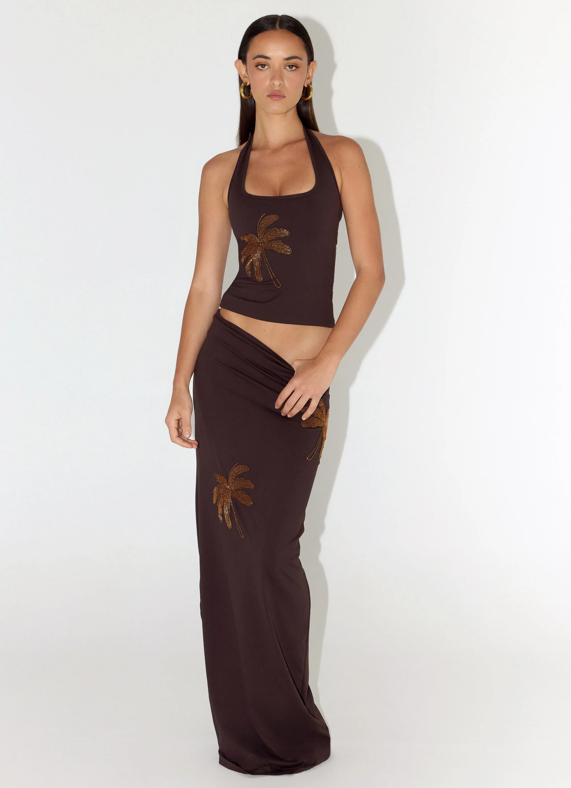 Brienne Beaded Halter Top - Chocolate - Image 6