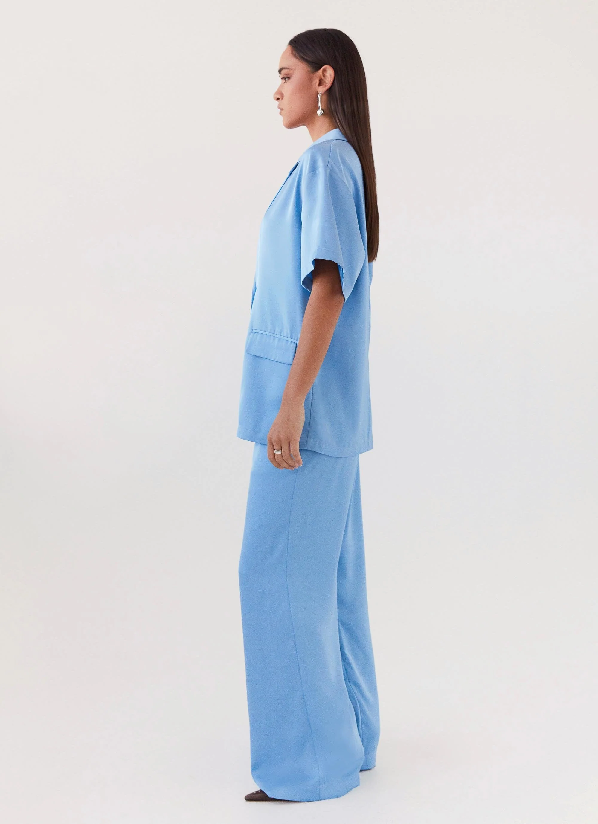 Brinkley Oversized Satin Shirt - Sky Blue - Image 3
