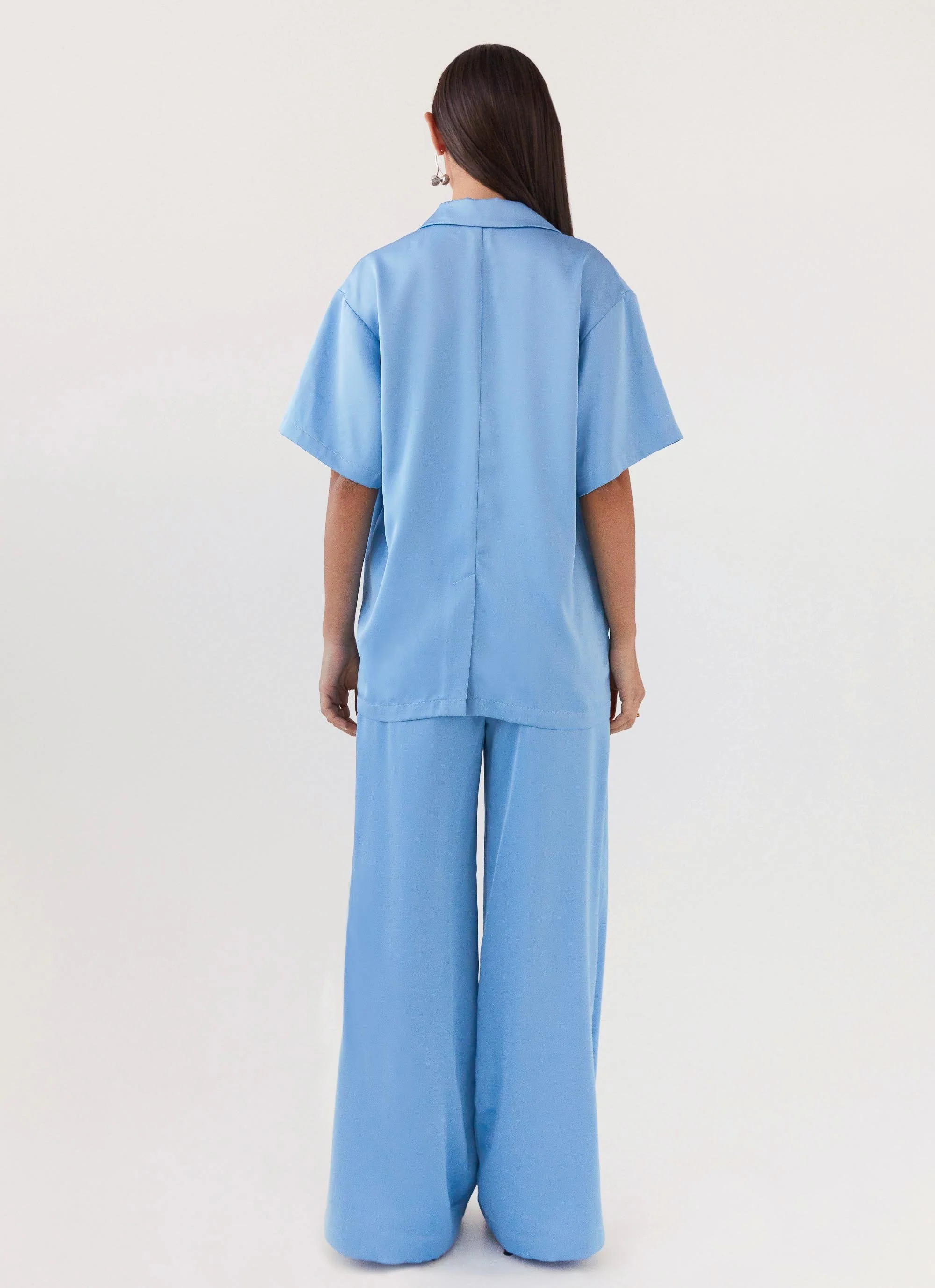Brinkley Oversized Satin Shirt - Sky Blue - Image 4