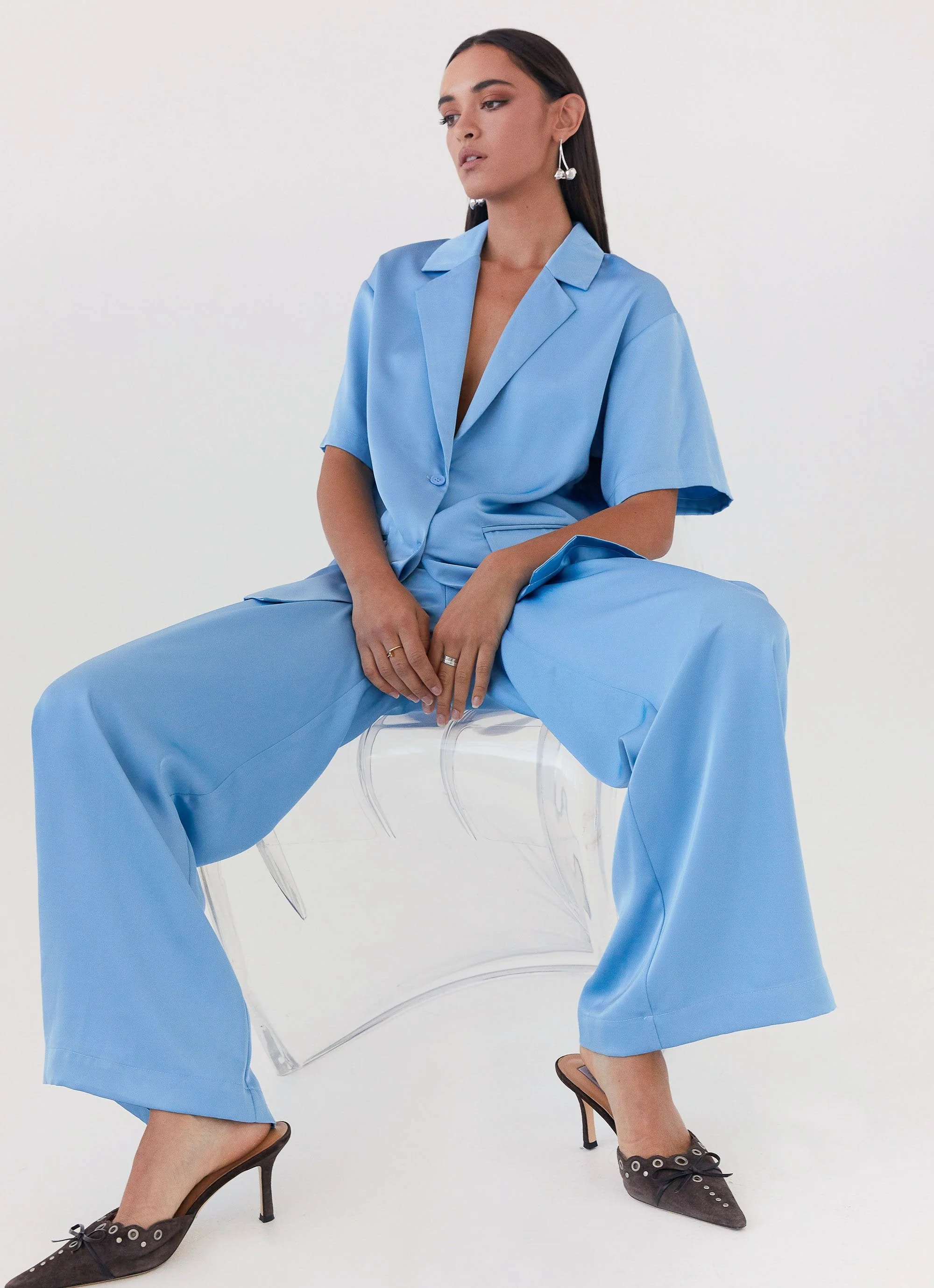 Brinkley Oversized Satin Shirt - Sky Blue - Image 6