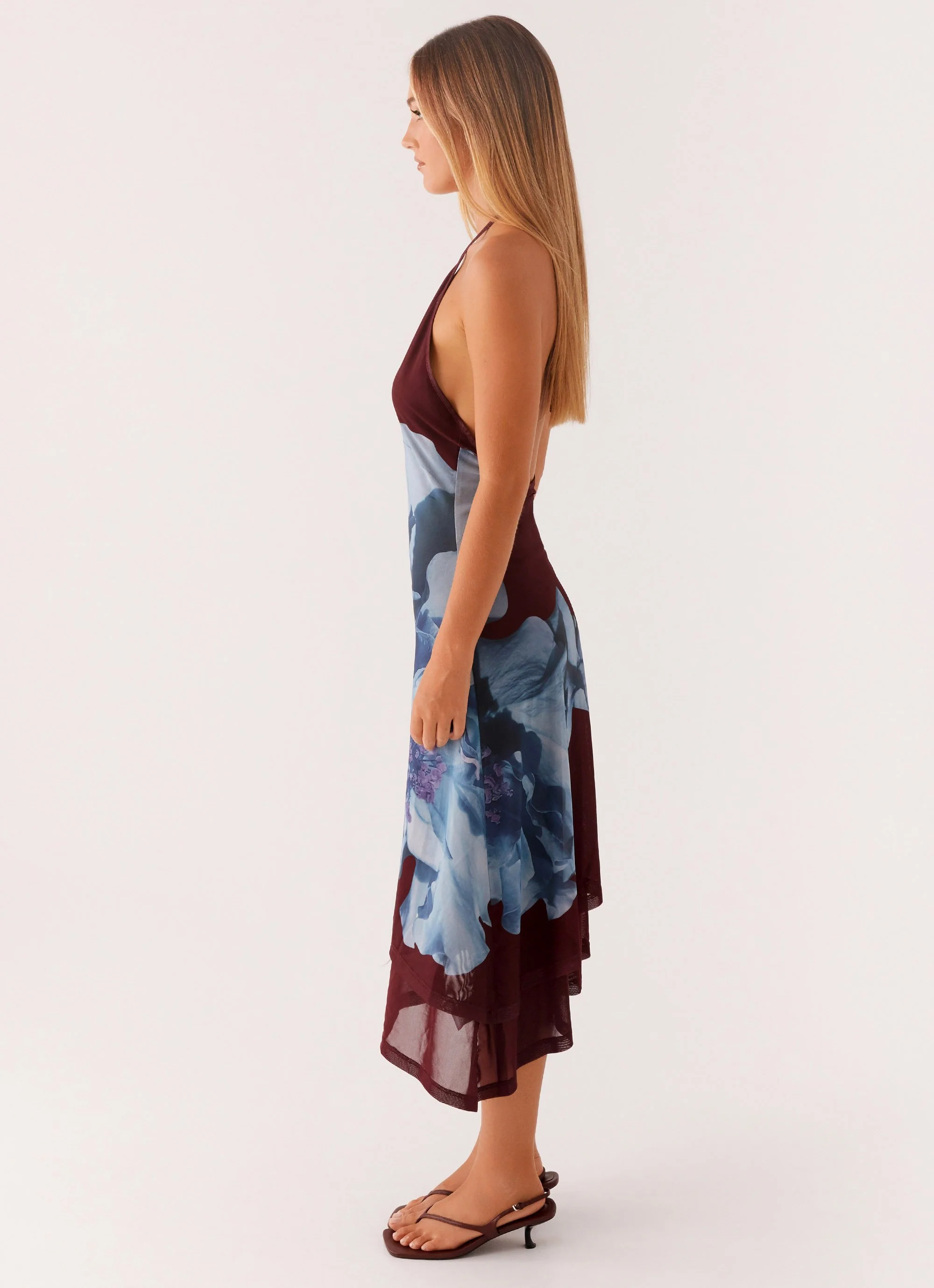 Brinley Halterneck Midi Dress - Maroon Print - Image 3