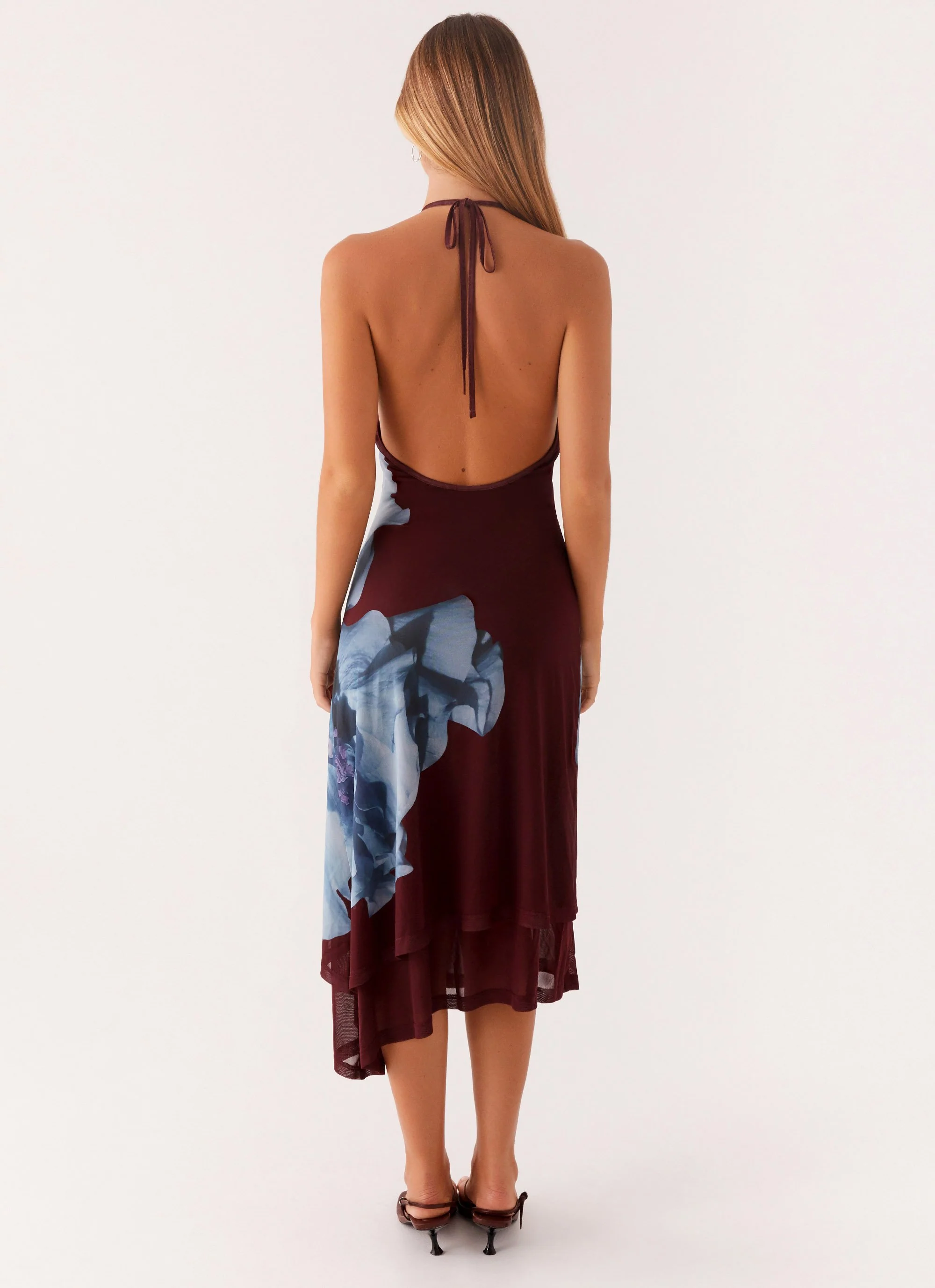 Brinley Halterneck Midi Dress - Maroon Print - Image 4