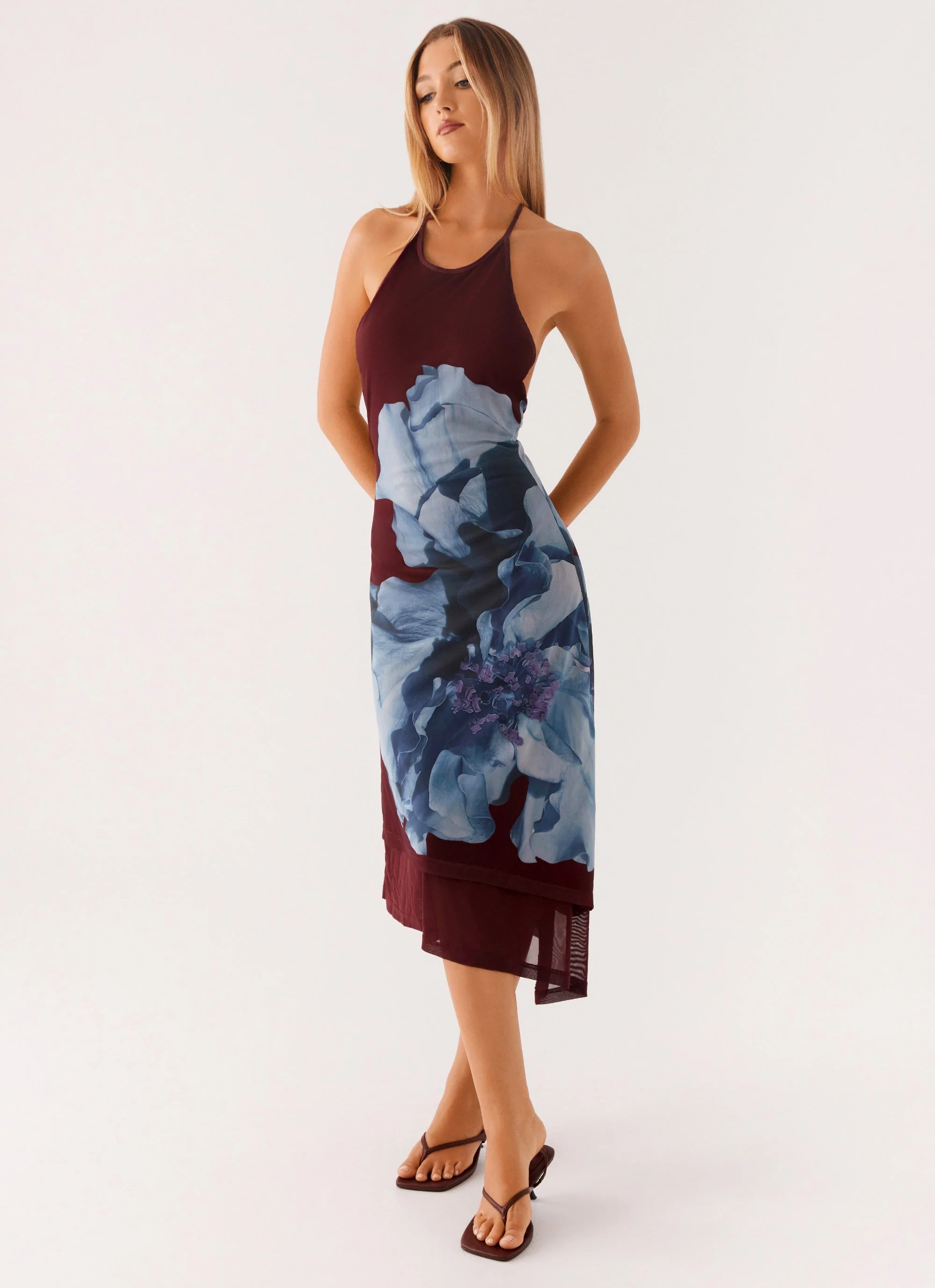 Brinley Halterneck Midi Dress - Maroon Print - Image 5
