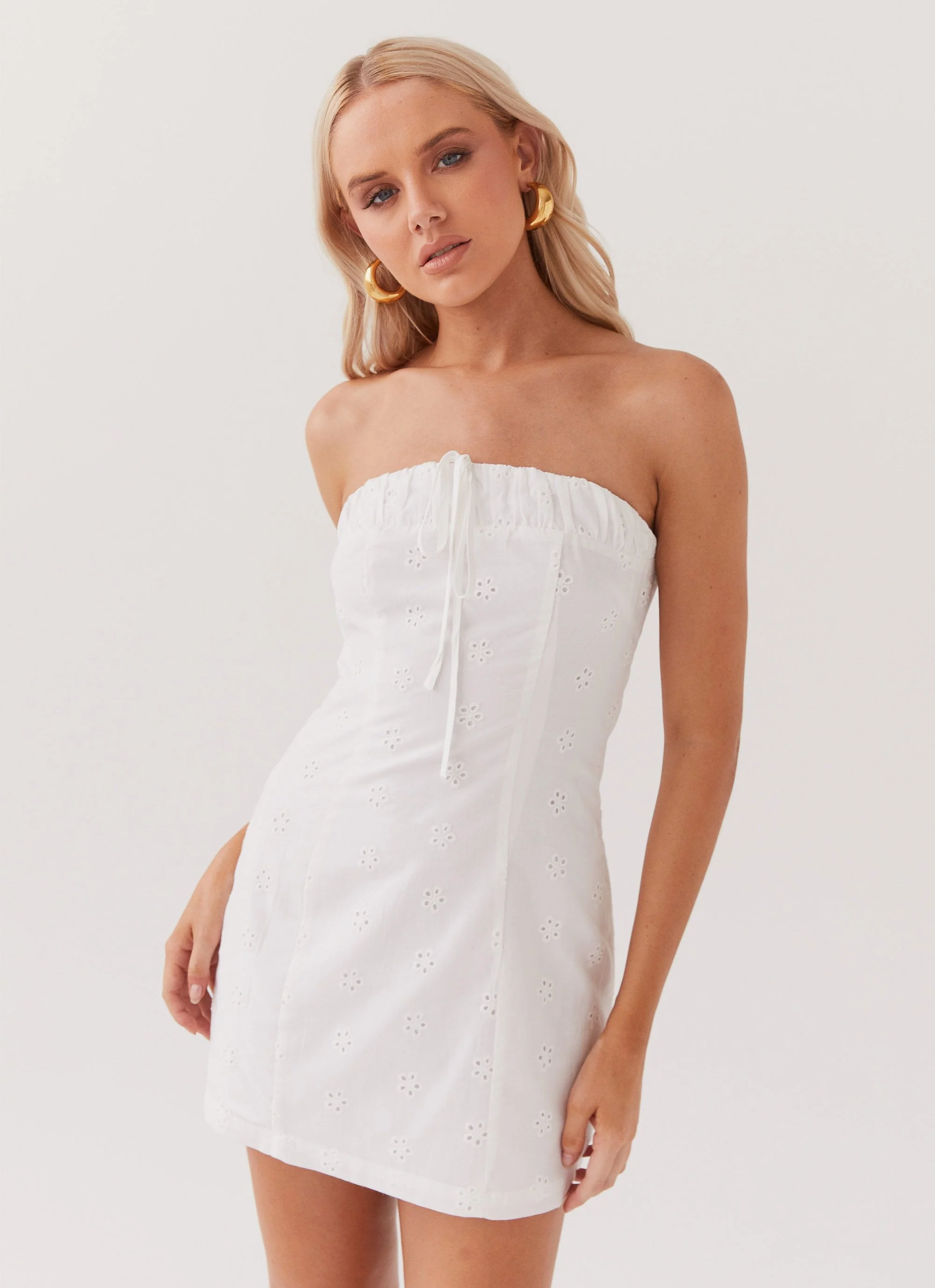 Bronwyn Broderie Mini Dress - White - Image 5