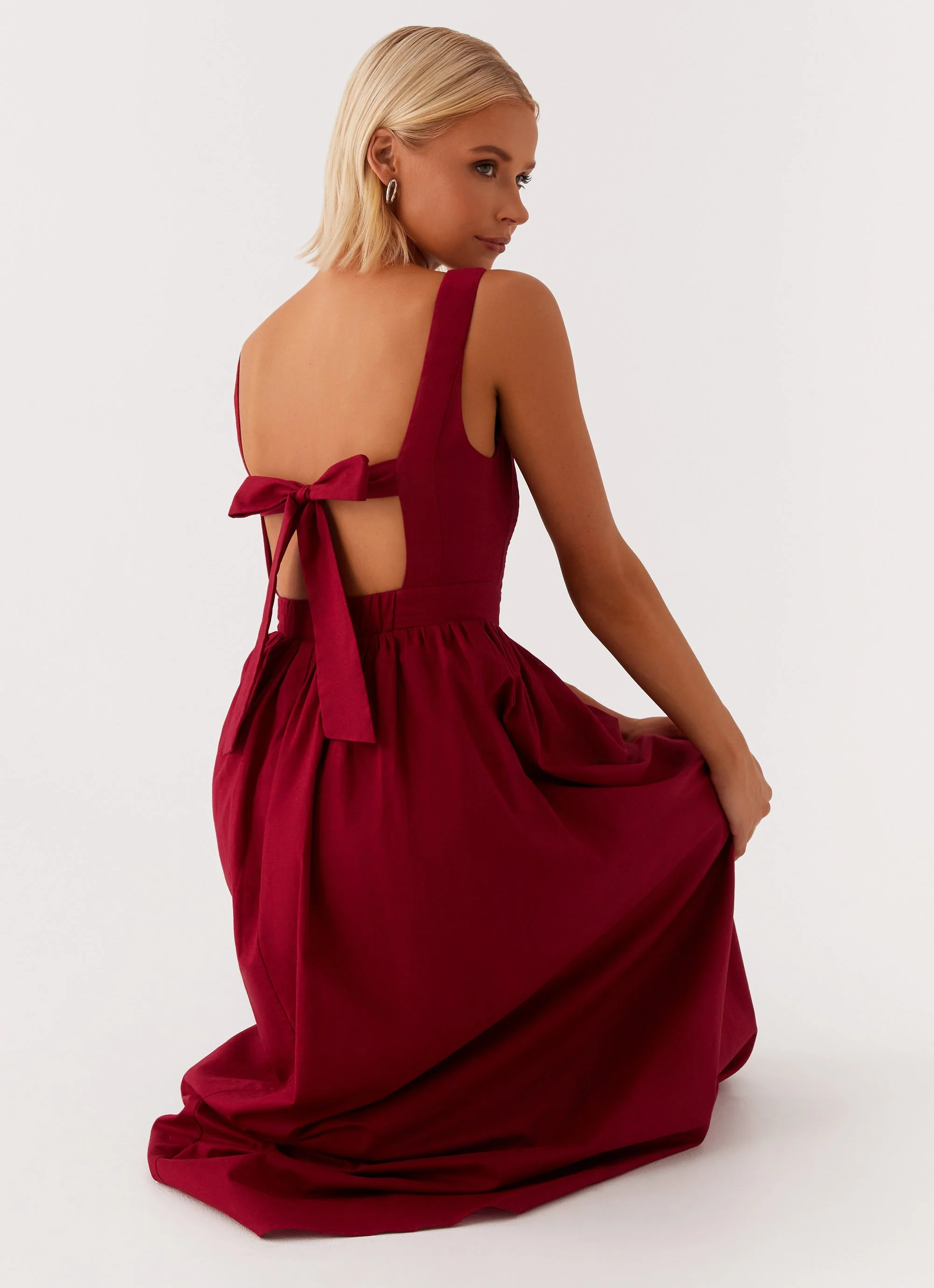Brylin Linen Midi Dress - Red - Image 2