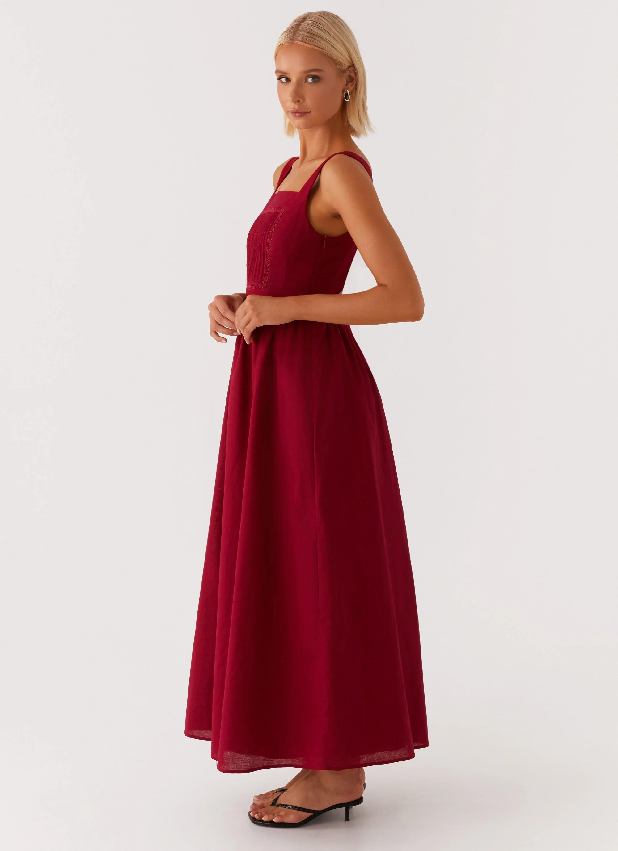 Brylin Linen Midi Dress - Red - Image 4