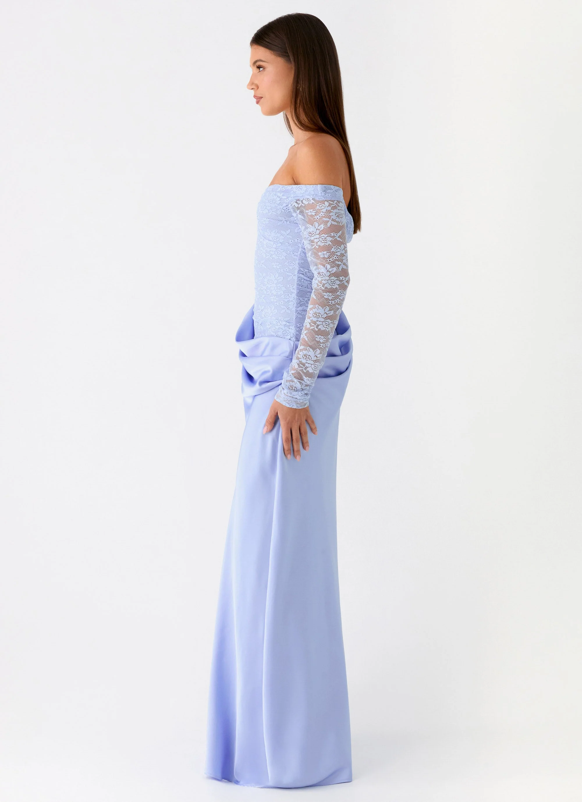Burke Off Shoulder Maxi Dress - Blue - Image 3