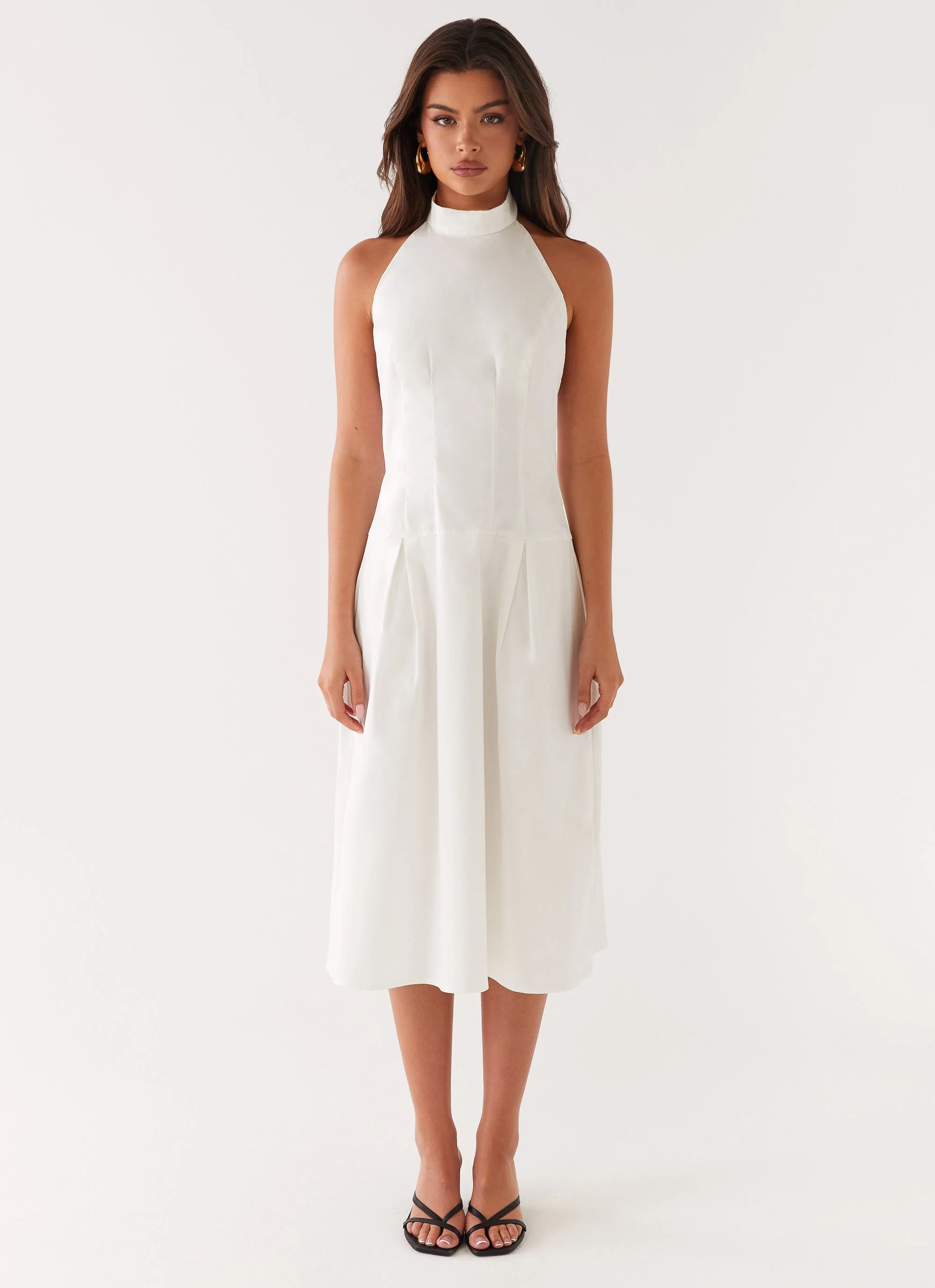 Calla Halter Midi Dress - White - Image 2