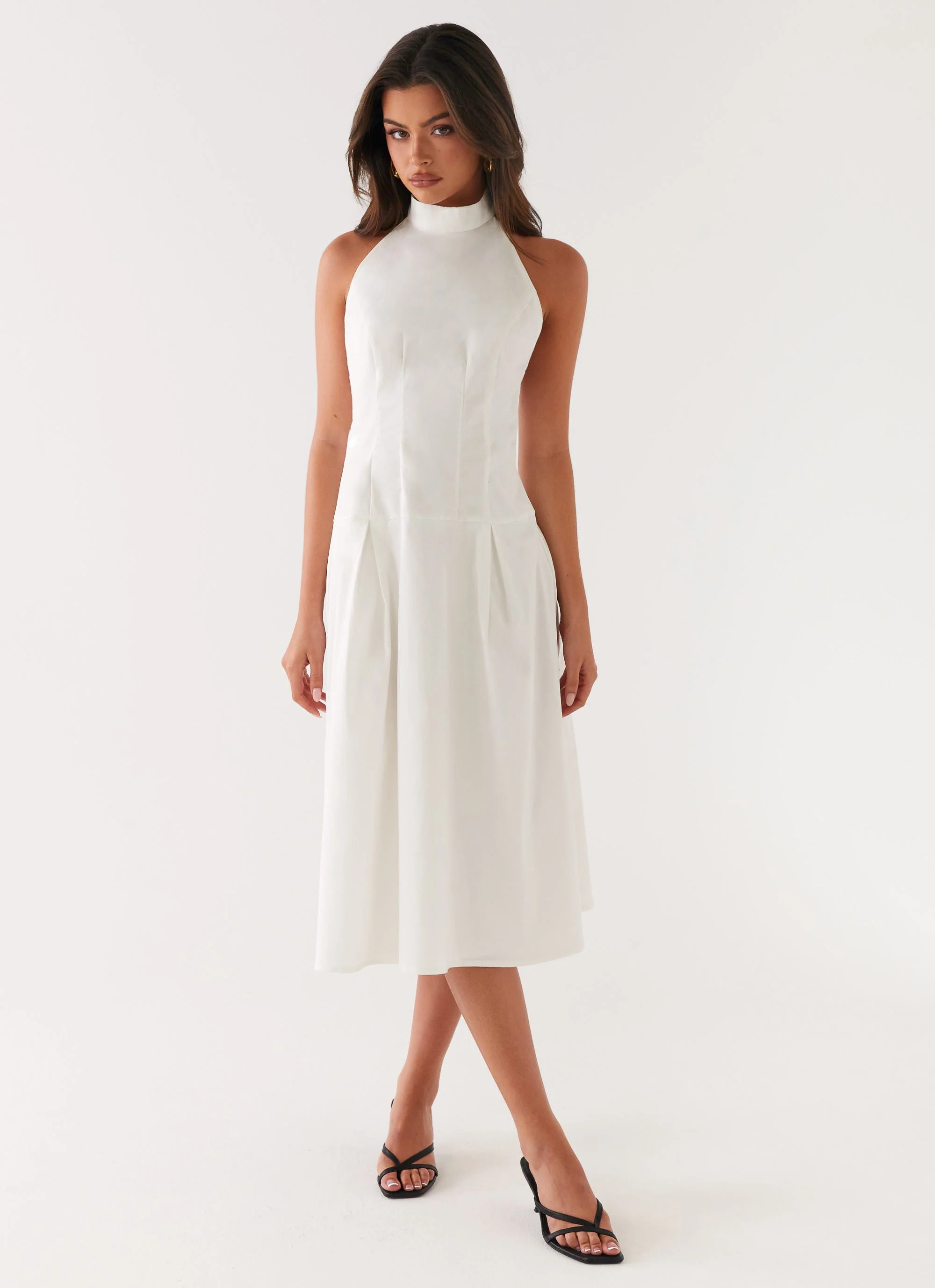 Calla Halter Midi Dress - White - Image 4