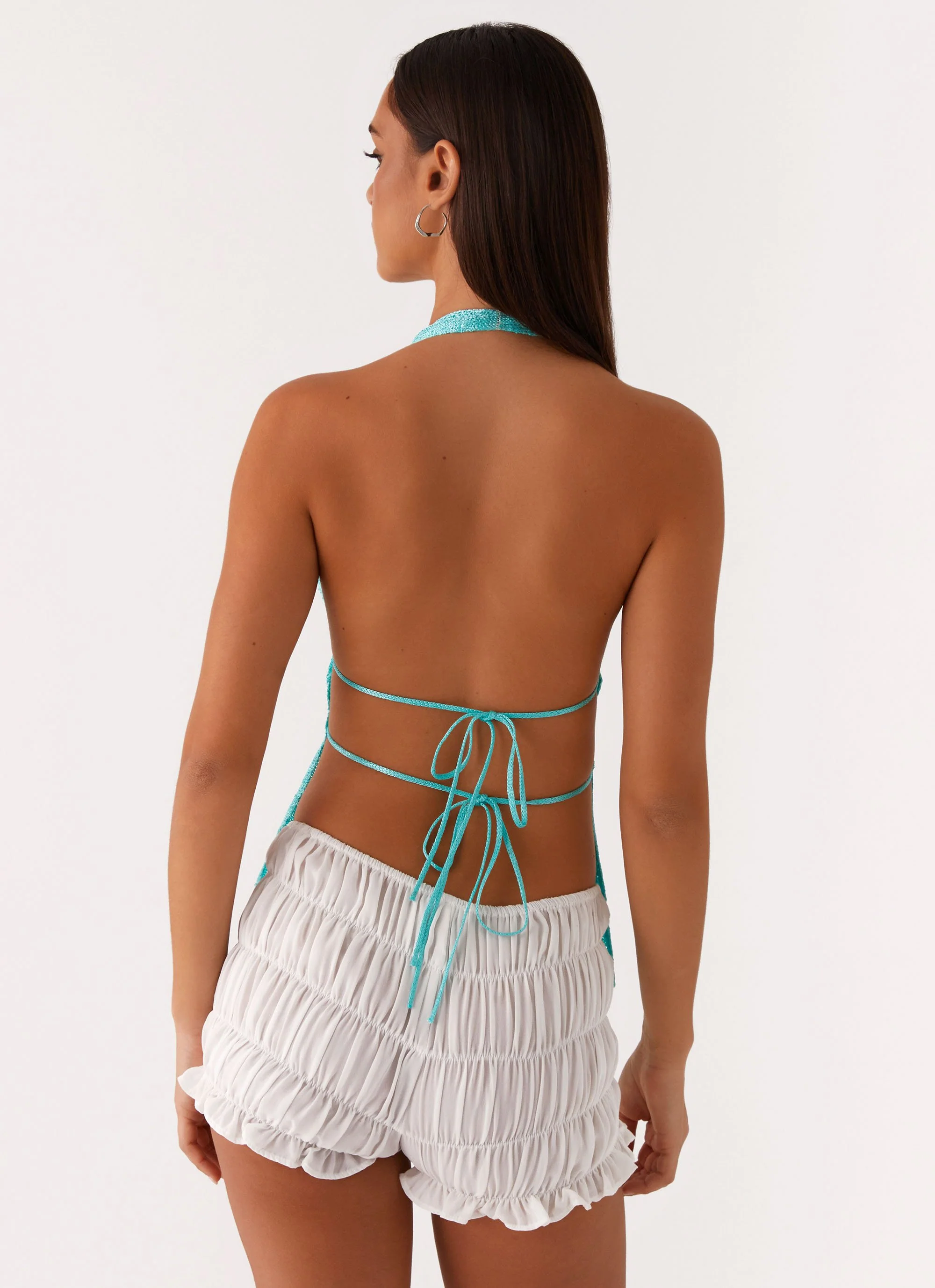 Callie Ruched Halterneck Top - Turquoise - Image 2
