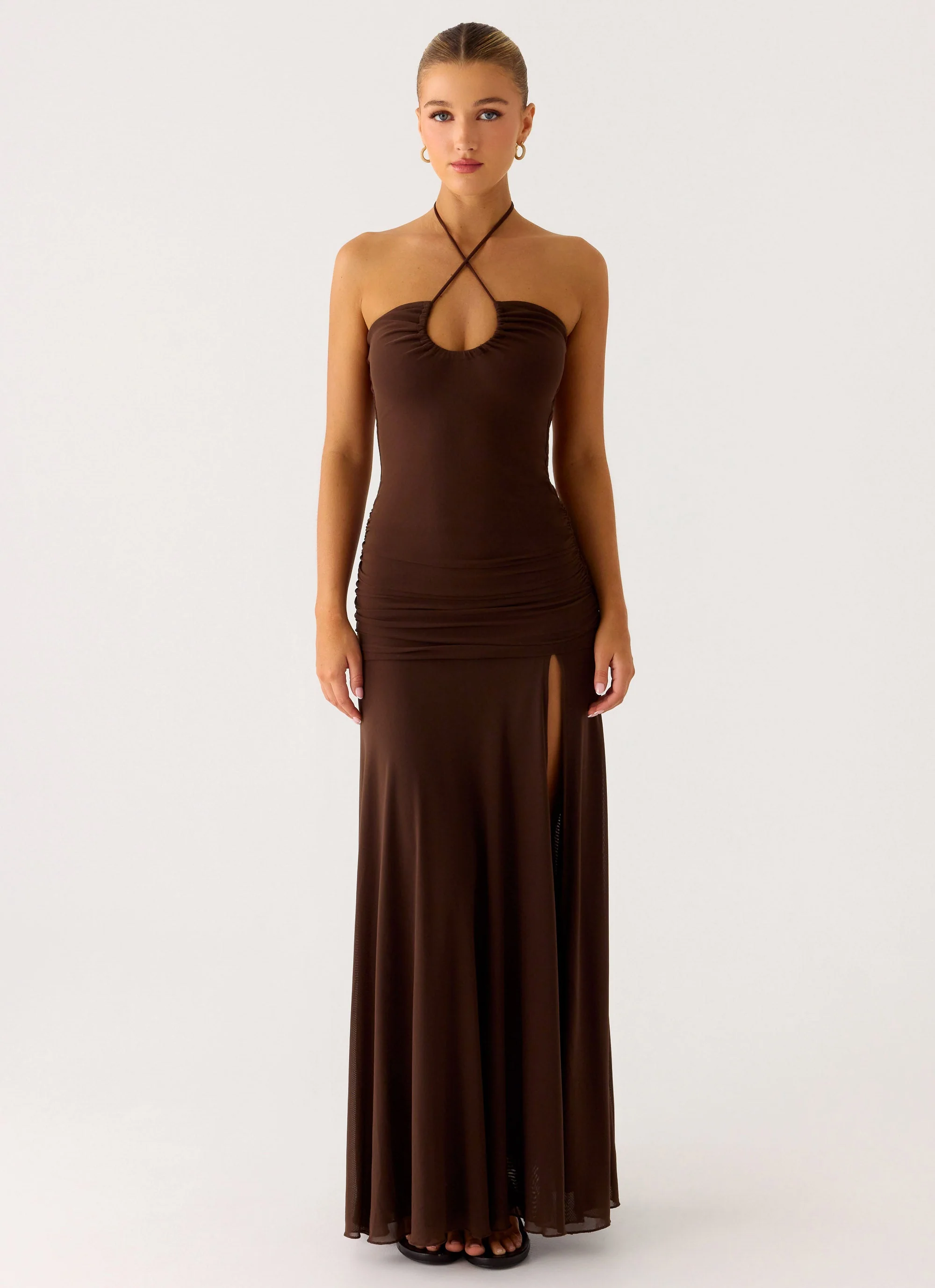 Callie Ruched Maxi Dress - Chocolate - Image 3