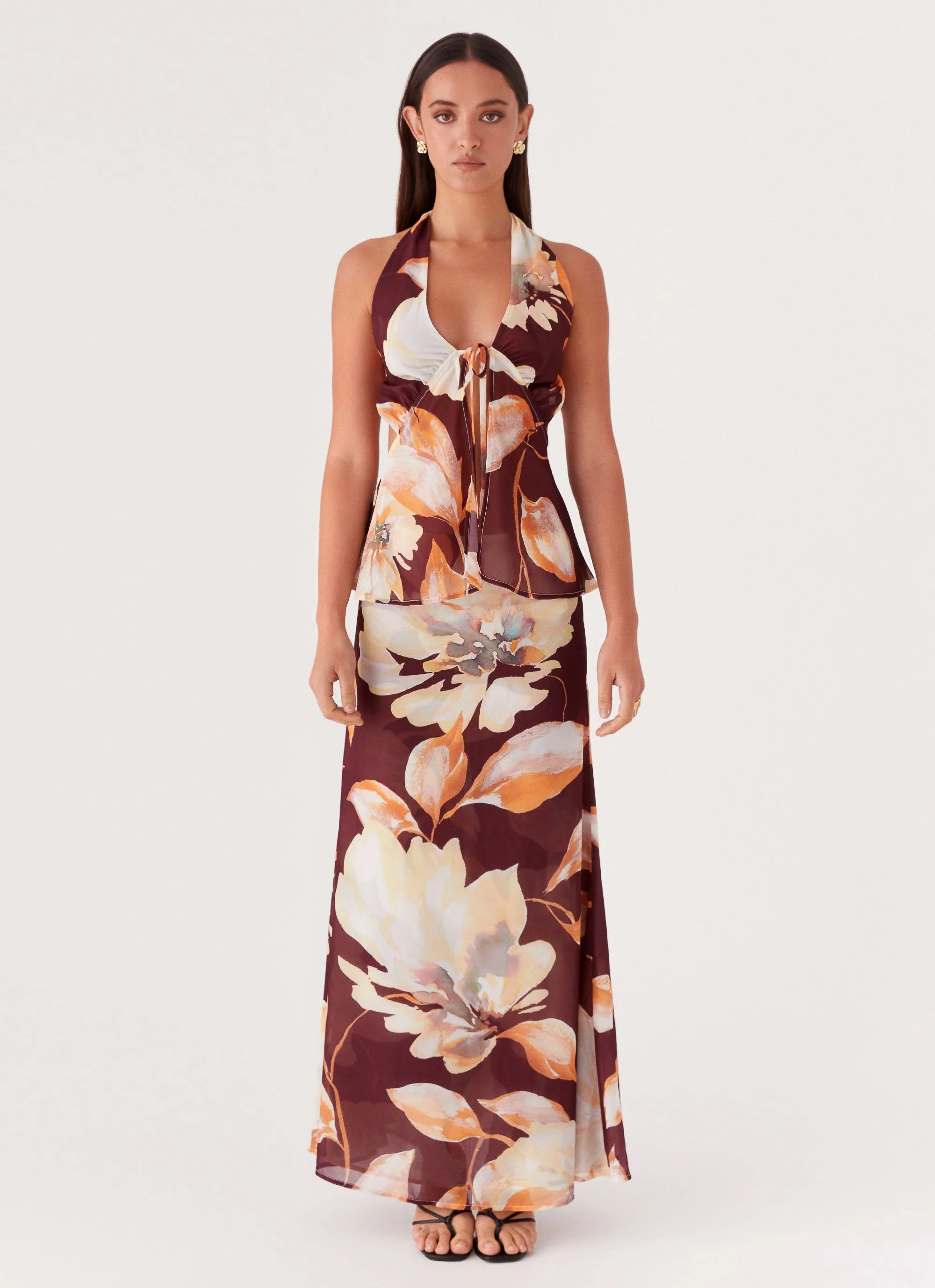 Camellia Maxi Skirt - Brown Floral - Image 3