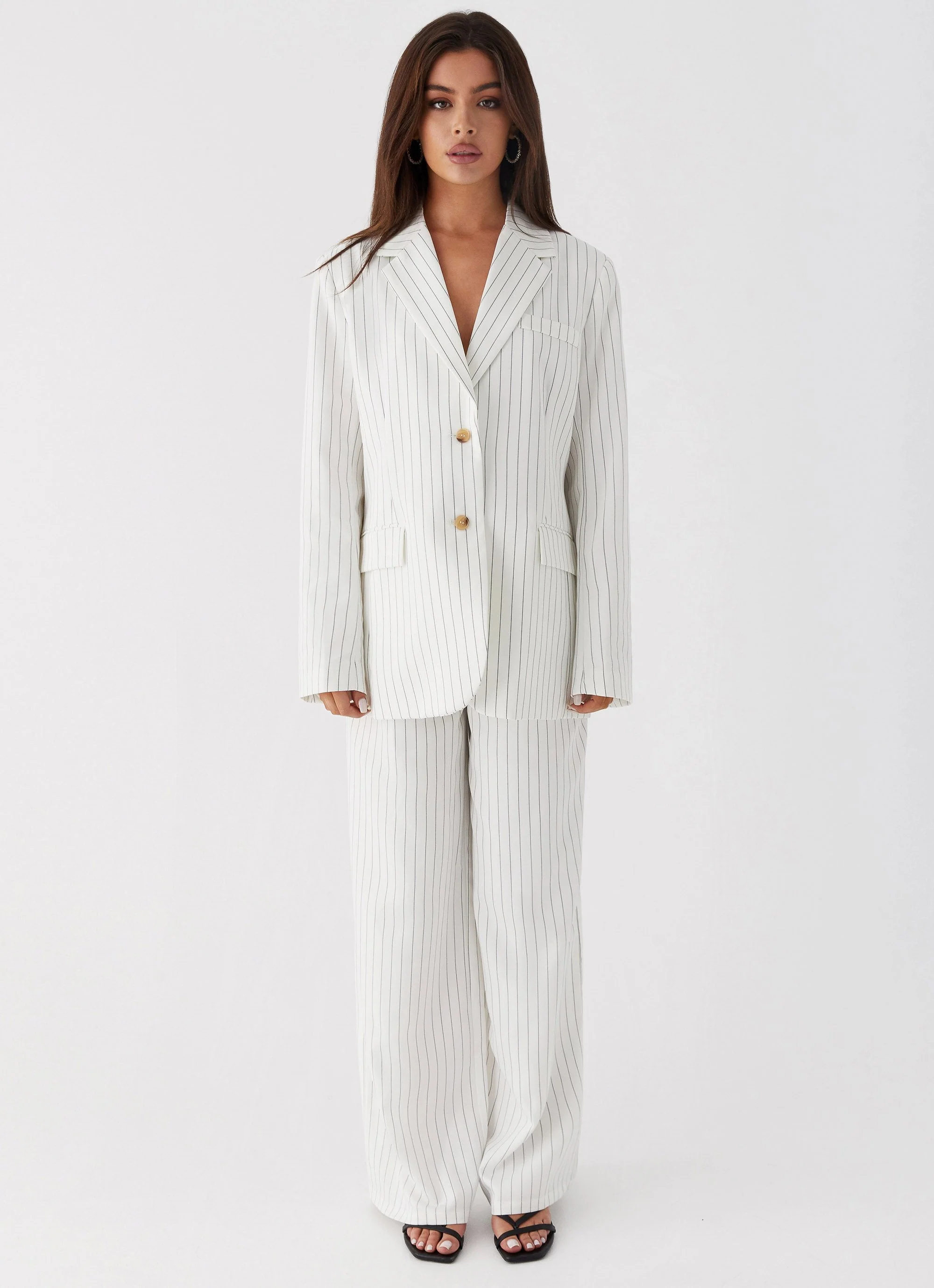 Can't Leave Pinstripe Oversized Blazer - White Pinstripe - Image 3