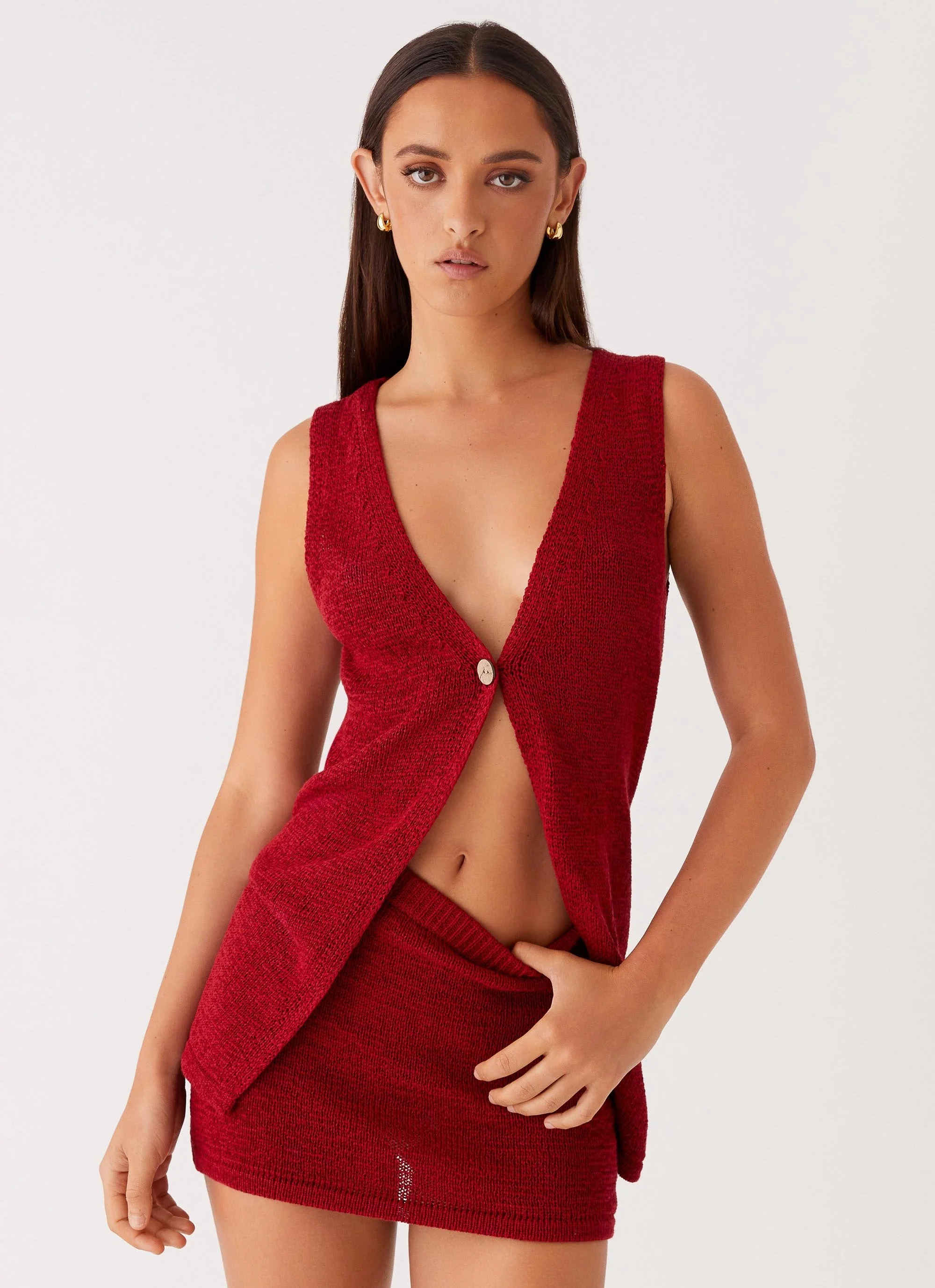 Capri Glow Knit Top - Maroon - Image 2