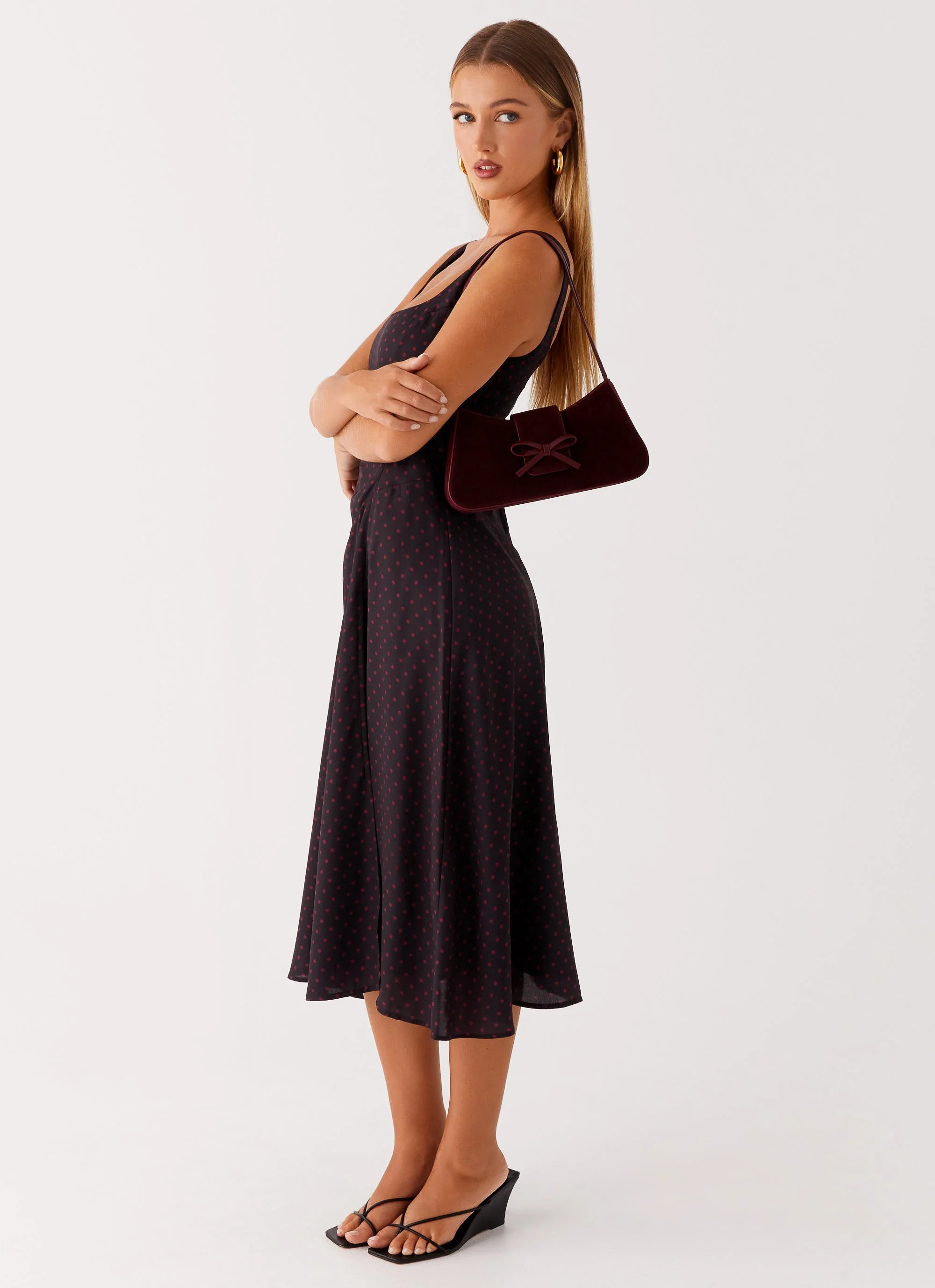 Cara Bow Shoulder Bag - Maroon Suede - Image 2