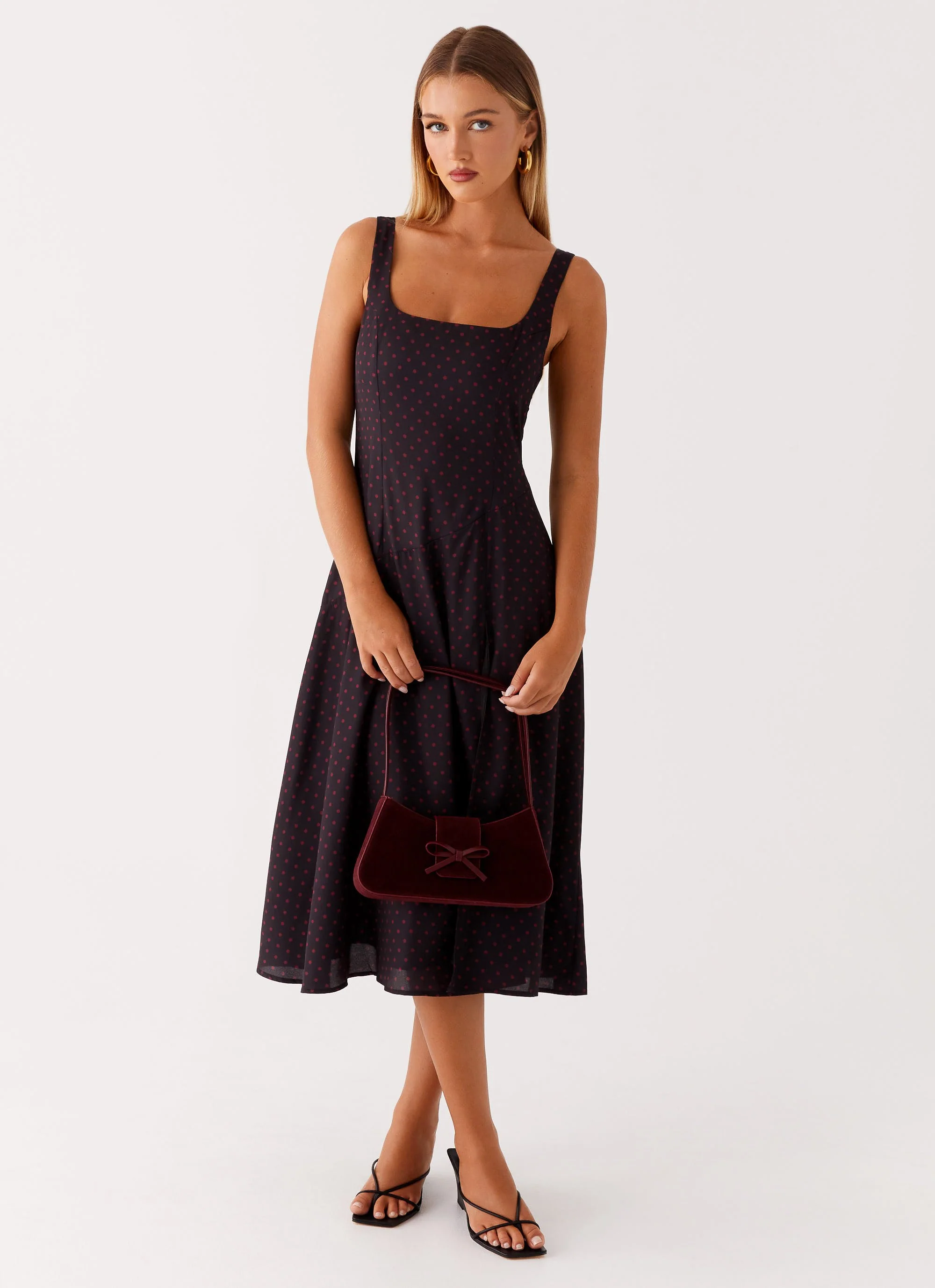 Cara Bow Shoulder Bag - Maroon Suede - Image 3