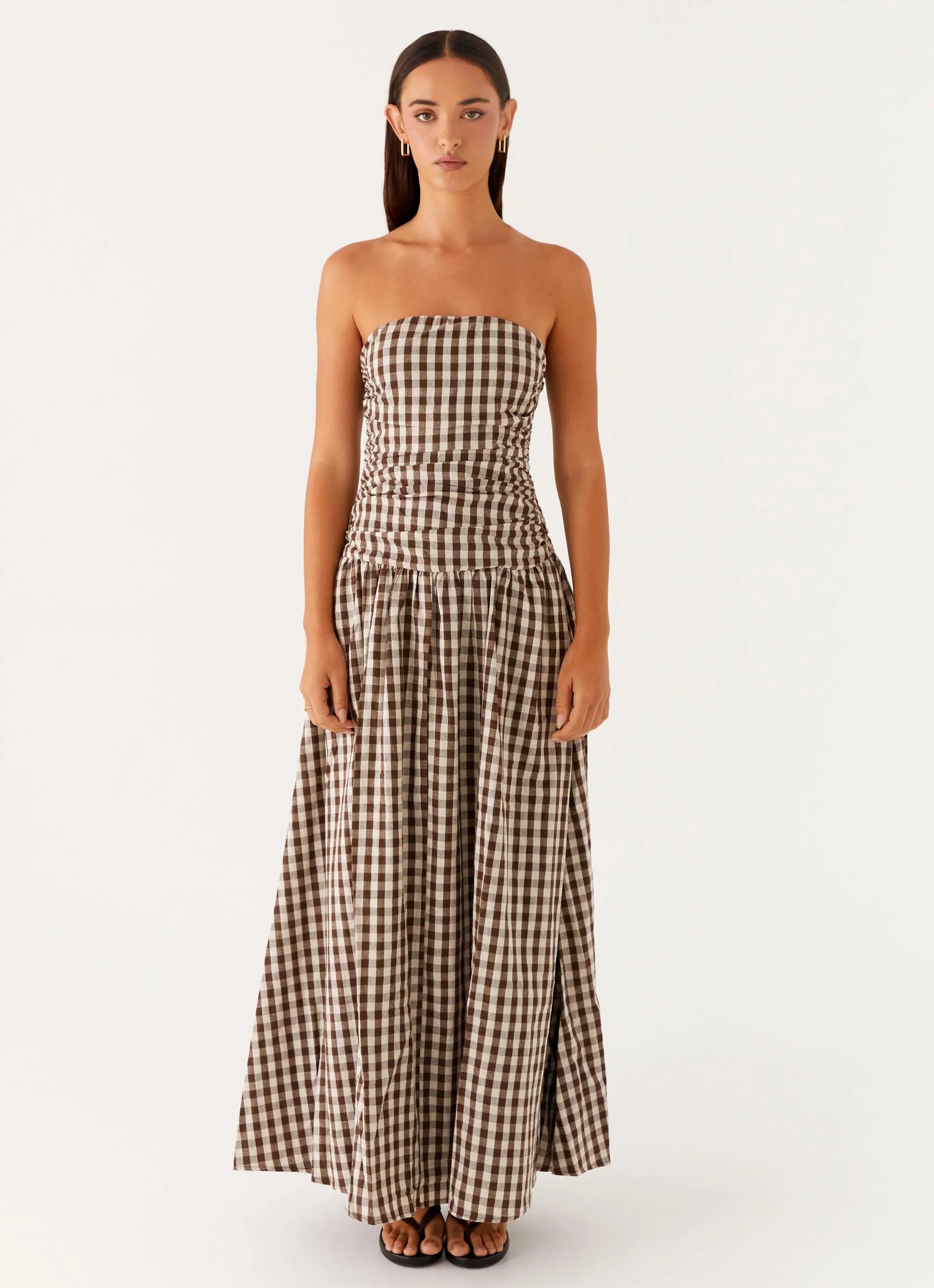 Carmel Maxi Dress - Brown Gingham - Image 2