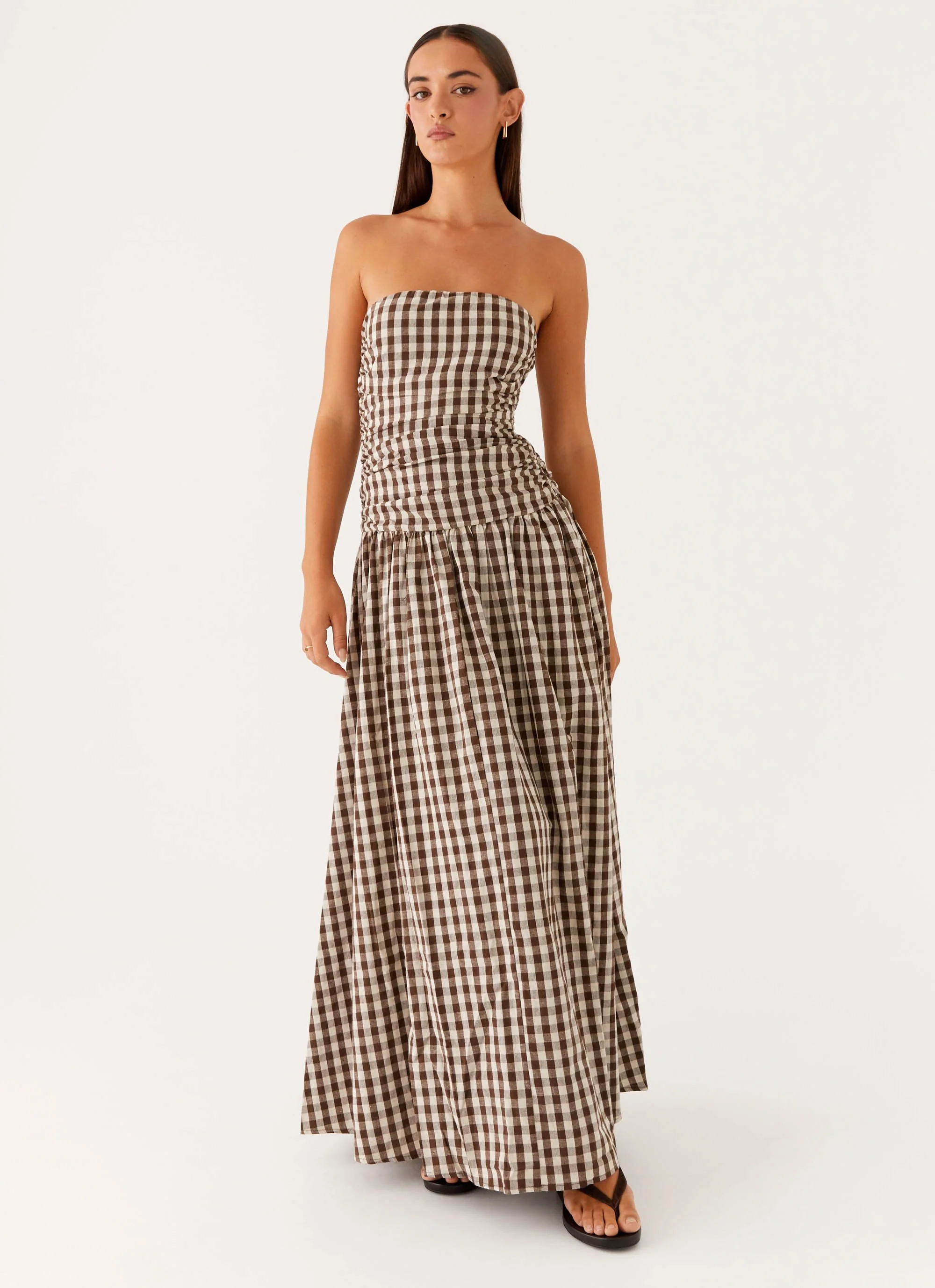 Carmel Maxi Dress - Brown Gingham - Image 5