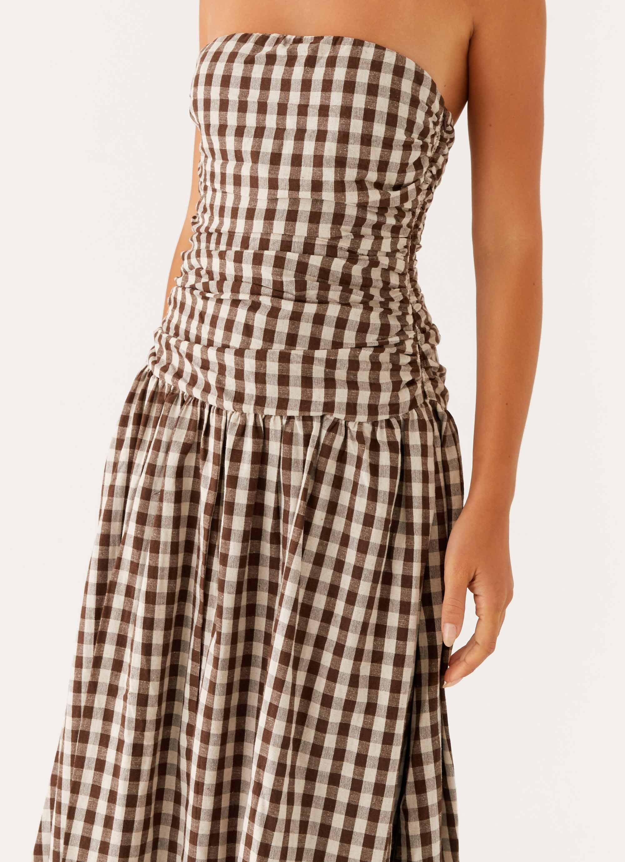 Carmel Maxi Dress - Brown Gingham - Image 6
