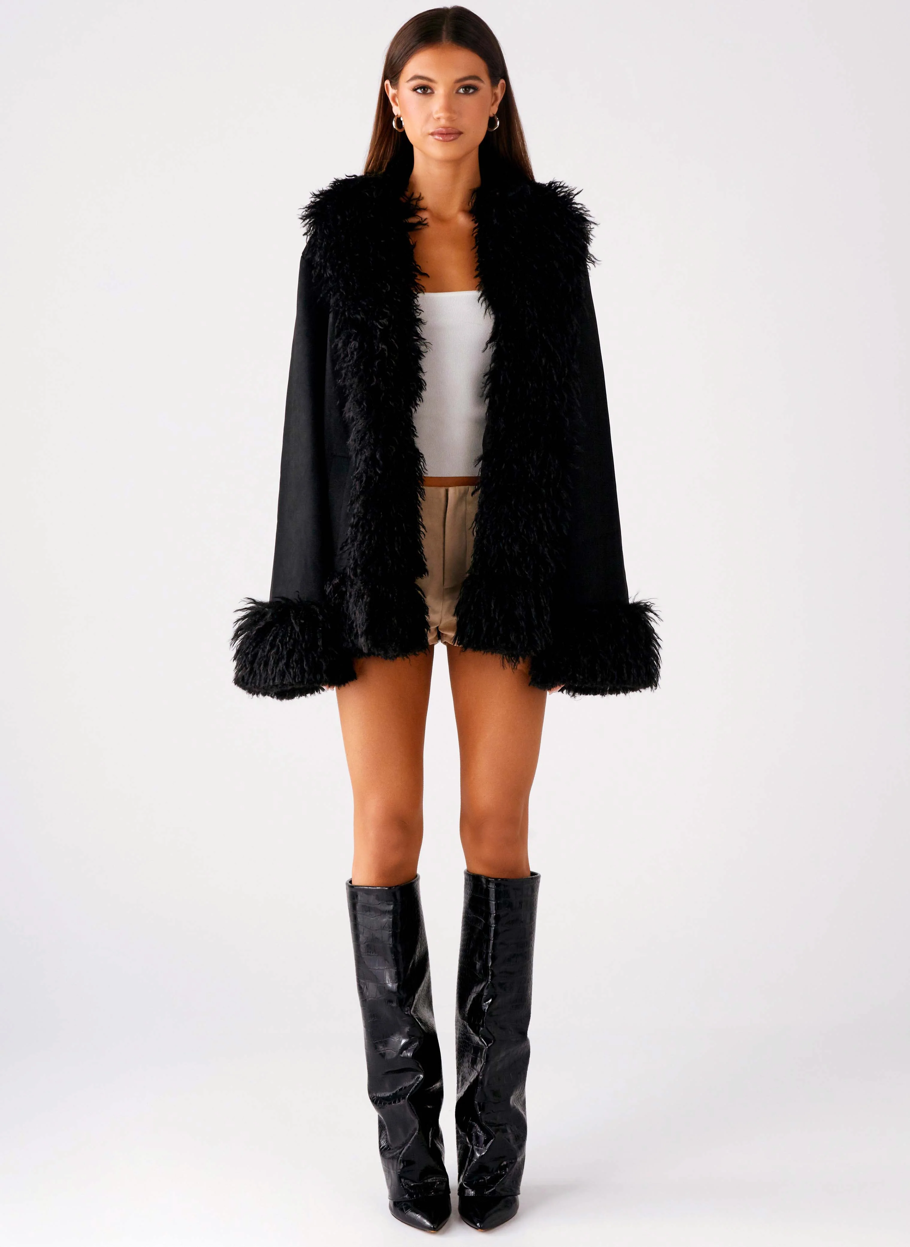Carmelita Fur Trim Jacket - Black - Image 2
