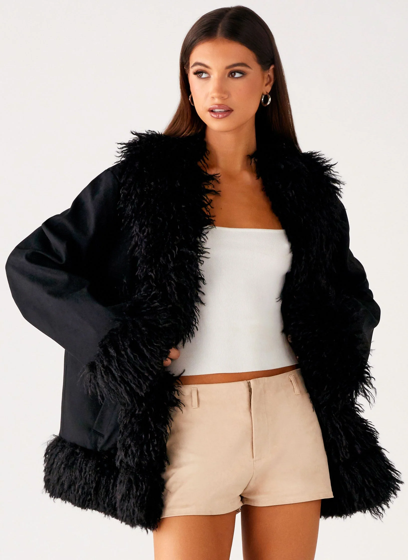 Carmelita Fur Trim Jacket - Black - Image 5