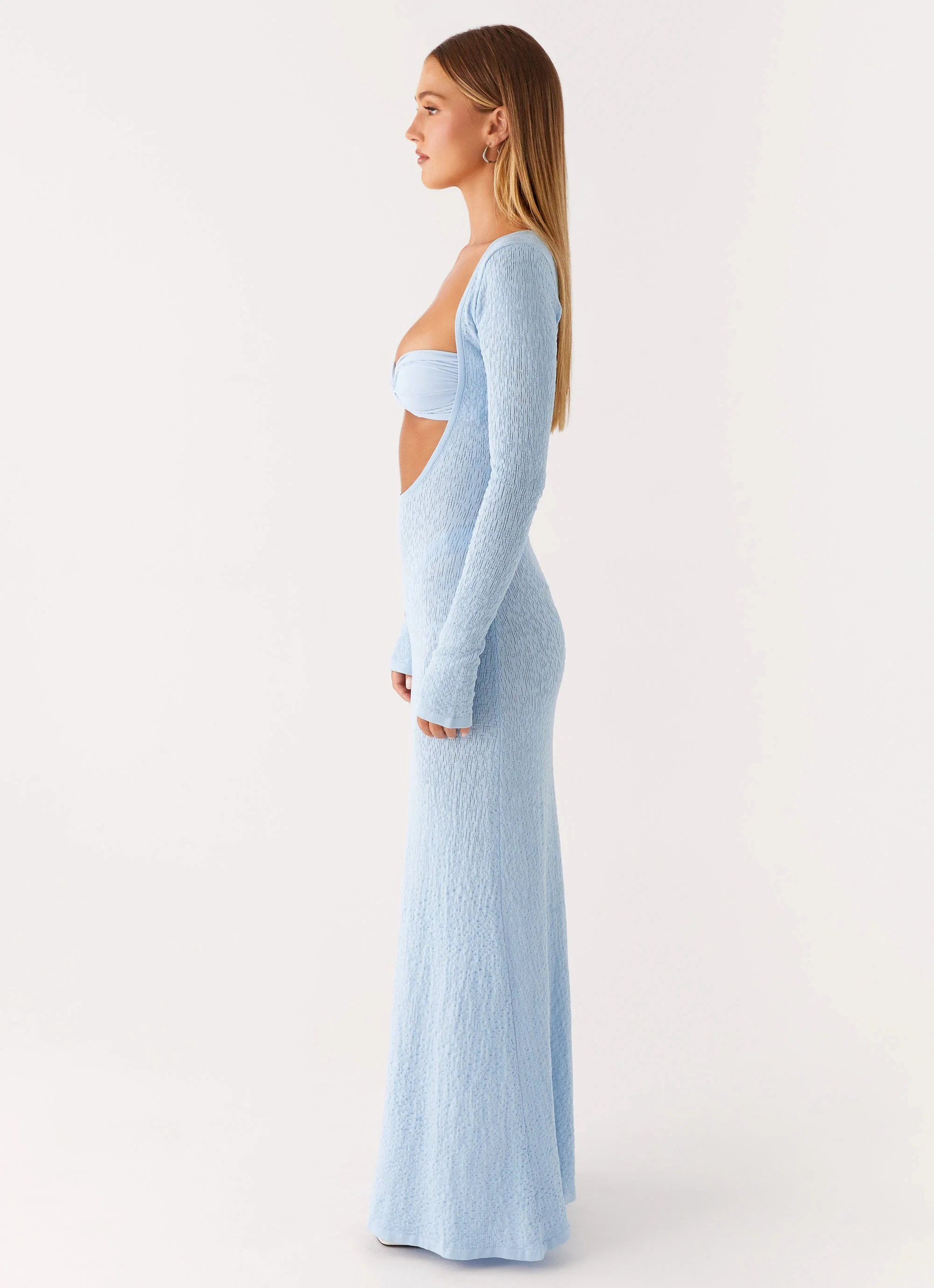 Carnation Long Sleeve Knit Maxi Dress - Blue - Image 4