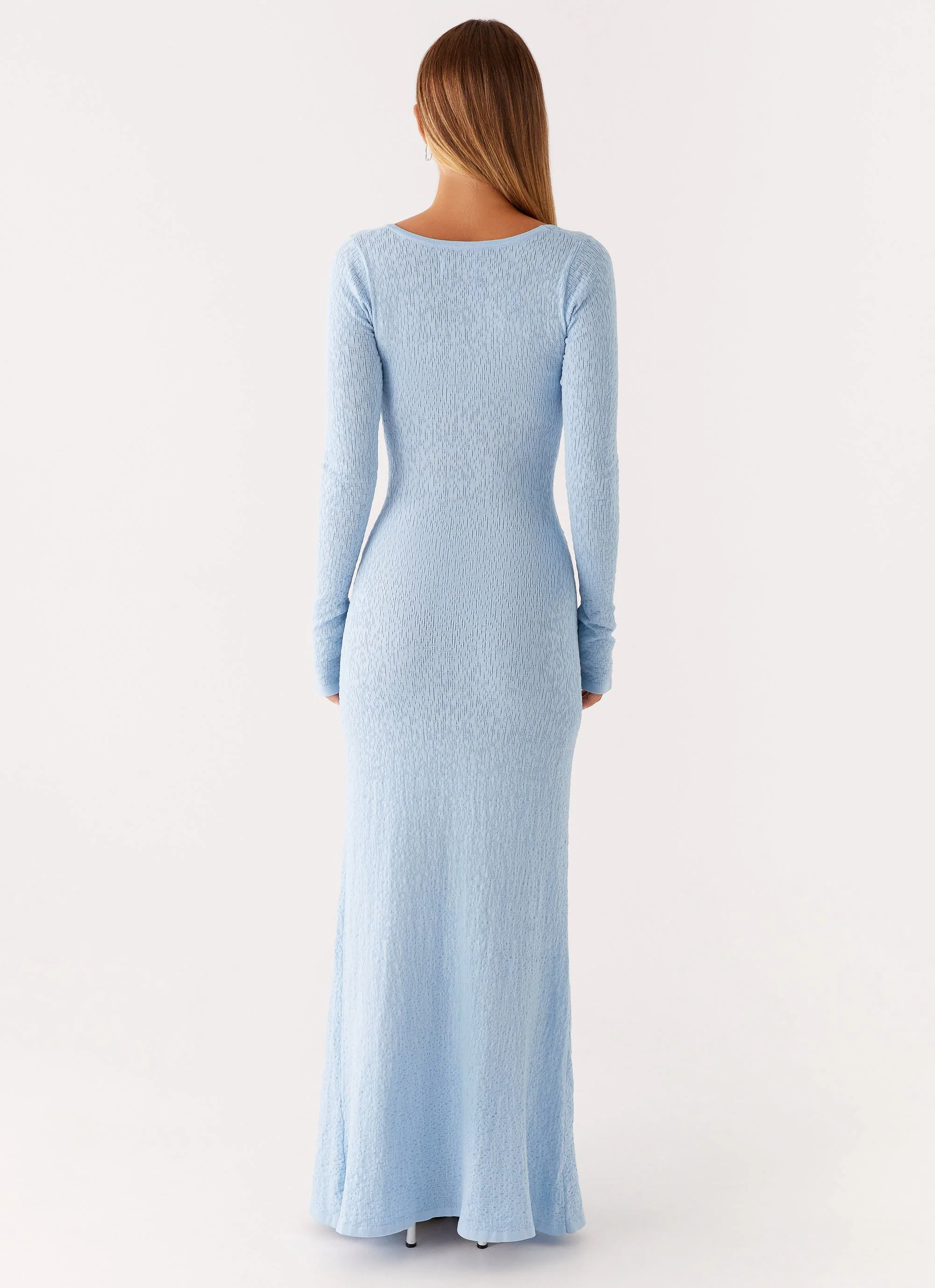 Carnation Long Sleeve Knit Maxi Dress - Blue - Image 5