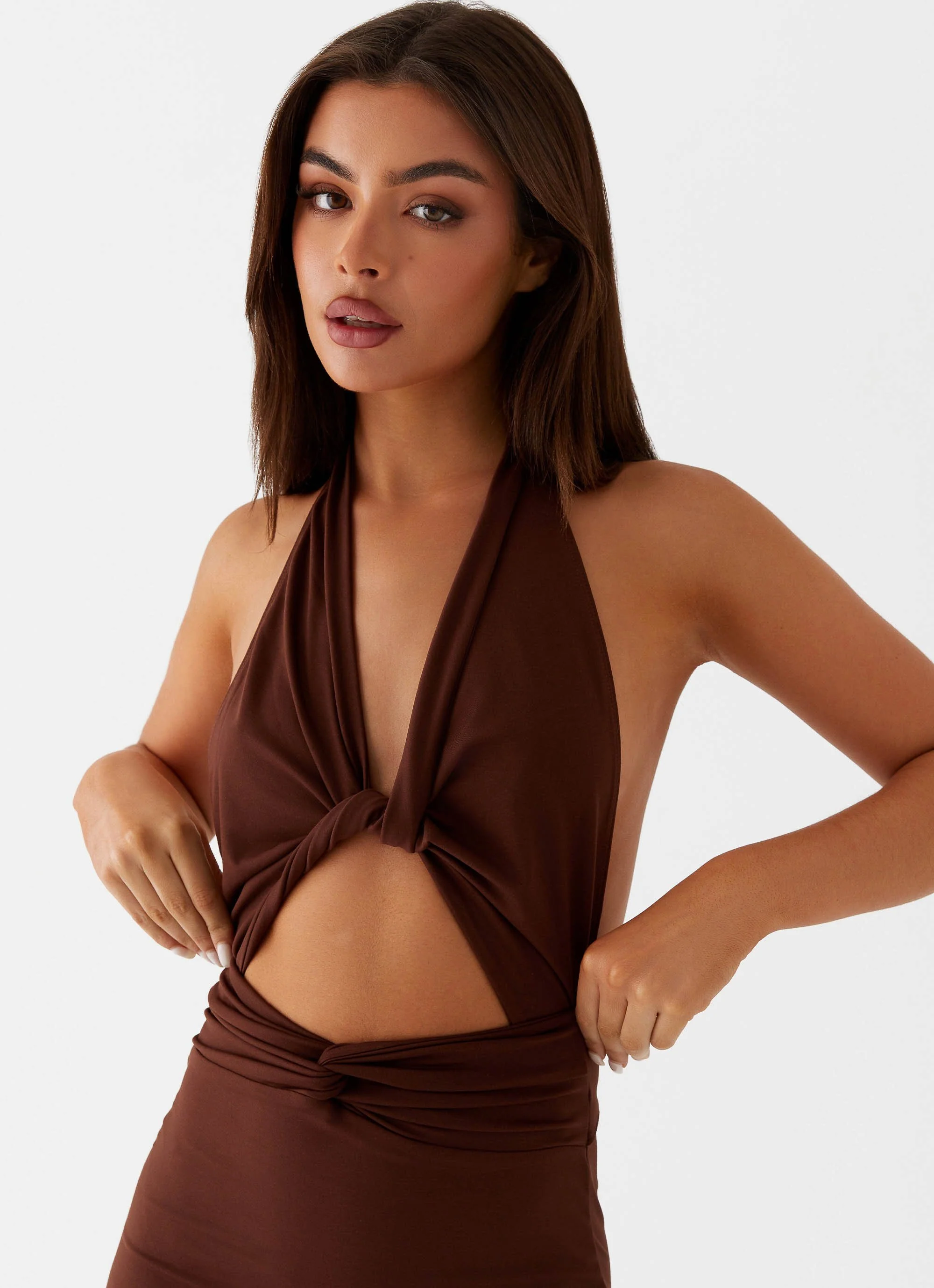 Carolina Twist Maxi Dress - Chocolate - Image 5