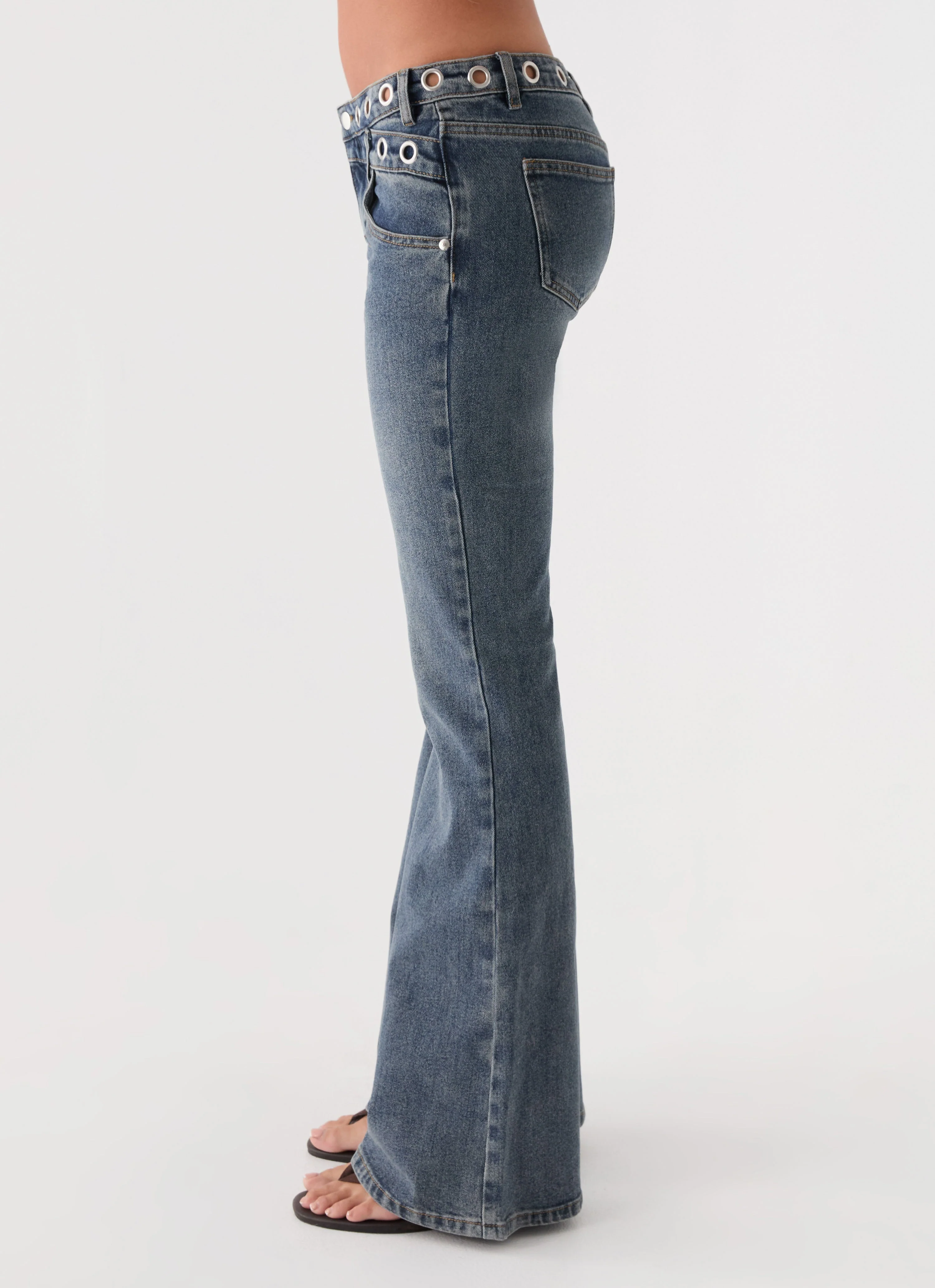 Carson Low Rise Eyelet Jeans - Blue Wash - Image 3