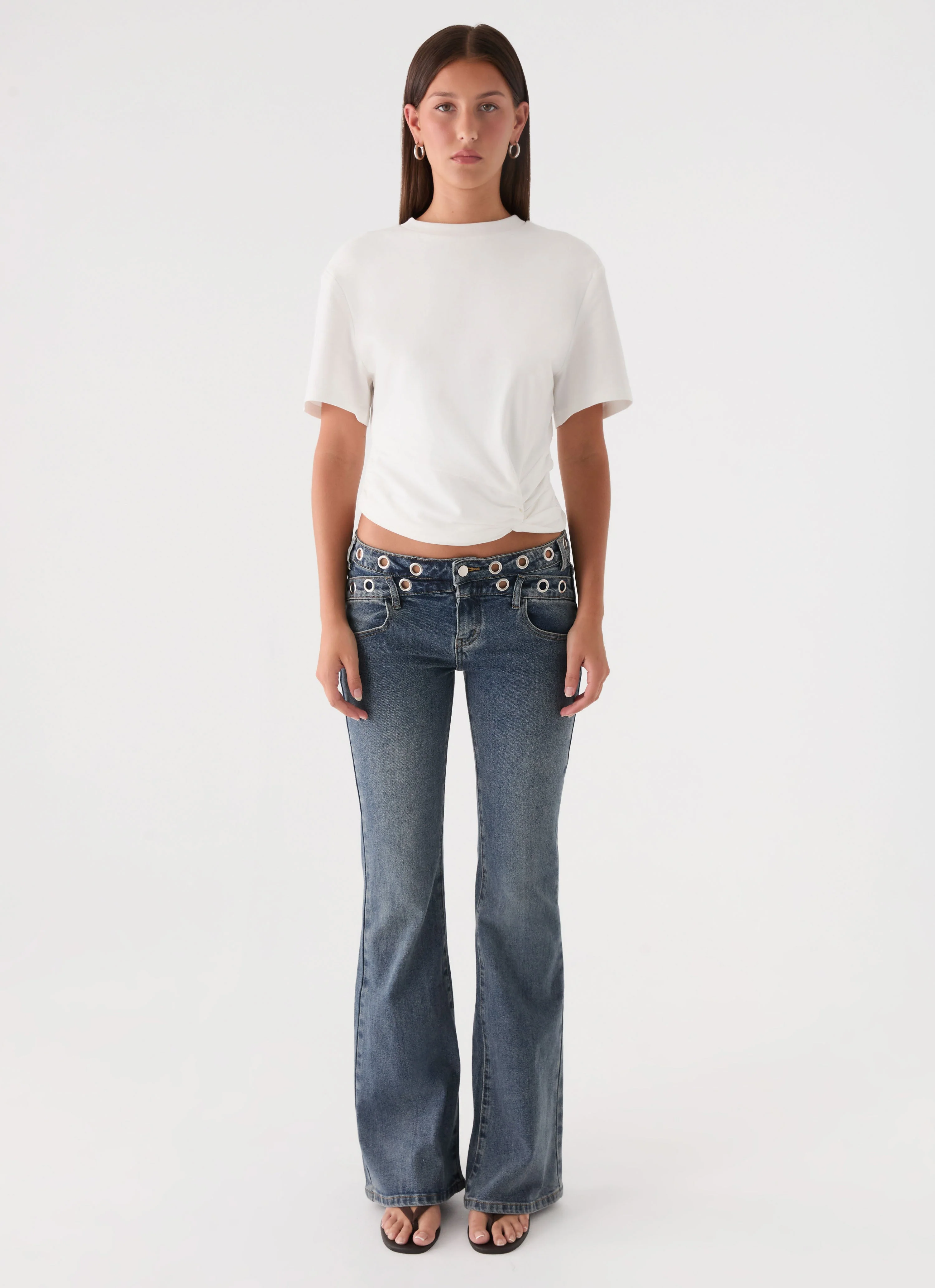 Carson Low Rise Eyelet Jeans - Blue Wash - Image 6